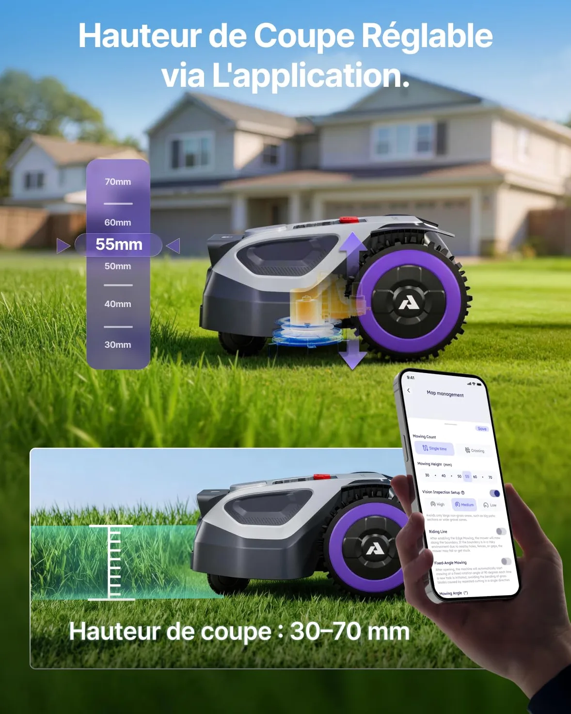 ABTHBOT M9 Robot Tondeuse sans Fill Périphérique-1000m², Navigation NetRTK, 4G,5000mAh, Pente 24°