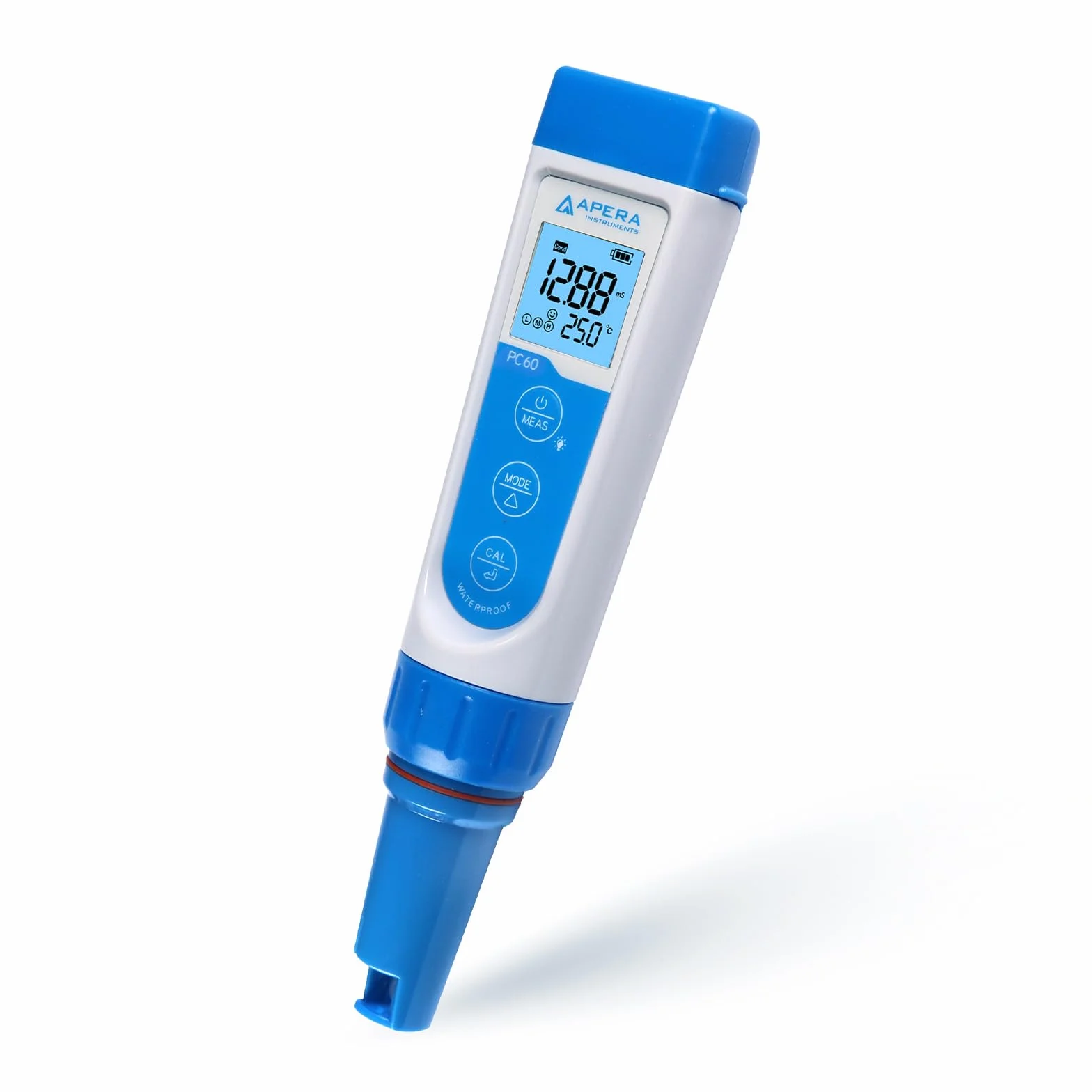 Apera Instruments PC60 Testeur de poche multi-paramètres pH/EC/TDS/salinité avec sonde remplaçable, étanche, ± 0,01 pH/1% de précision, -2,00-16,00 pH ; 0-20,00 mS/cm, capteur de température ± 0,5 °C
