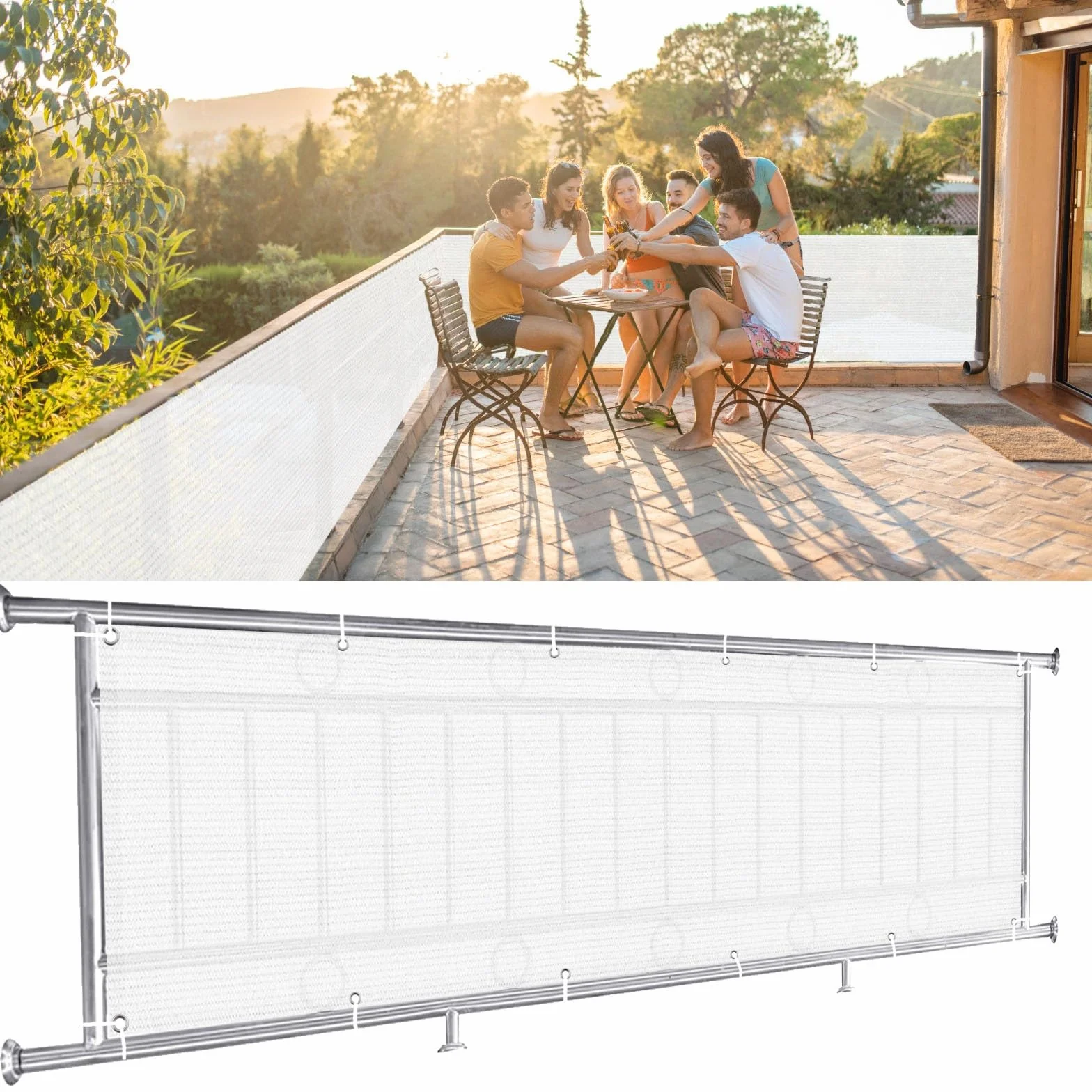 Brise Vue Pare-Vue 100 x 1000 cm Filet de Clôture pour Balcon, Extérieur, Blanc