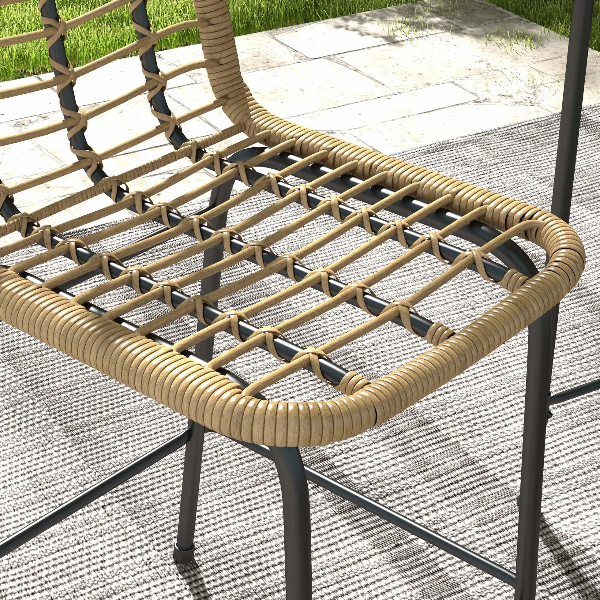 Outsunny Ensemble de Bar de Jardin 3 pièces Table Haute Ronde Design bohème + 2 tabourets Ronds Repose-Pied métal Naturel Noir