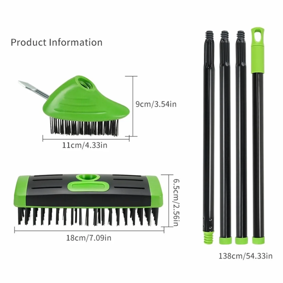 Brosse Désherbante de Terrasse 3-en-1 avec Manche Télescopique 80-140 cm, Brosse de Pavage en Fil d'acier, Grattoir à Joints et Balai pour Pavés, Allées, Terrasses (Orange)