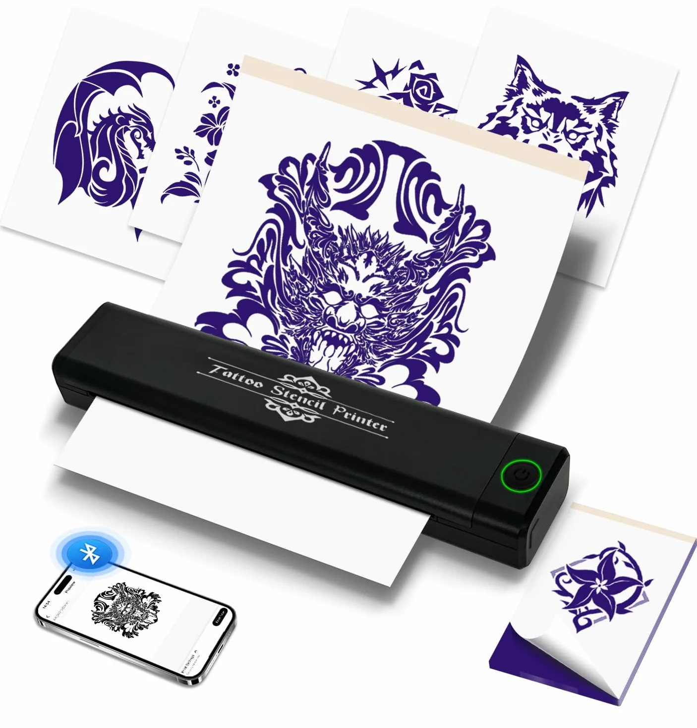 Thermocopieur Tatouage Bluetooth, Imprimante Thermique Stencil avec Transfert Papier, Machine Portable pour Artistes