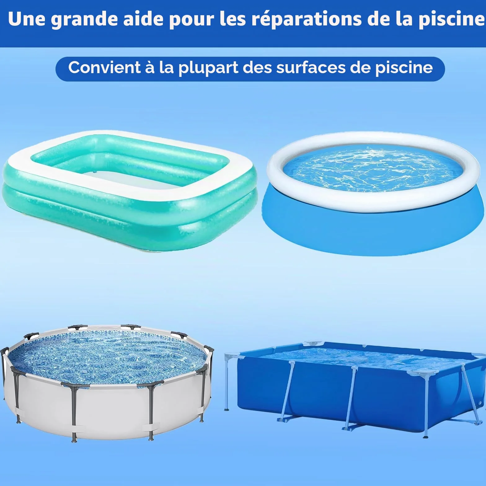 Nepfaivy Kit Réparation Piscine - Rustine PVC 10 x 150 cm, Ruban Adhésif pour Piscine Gonflable Spa