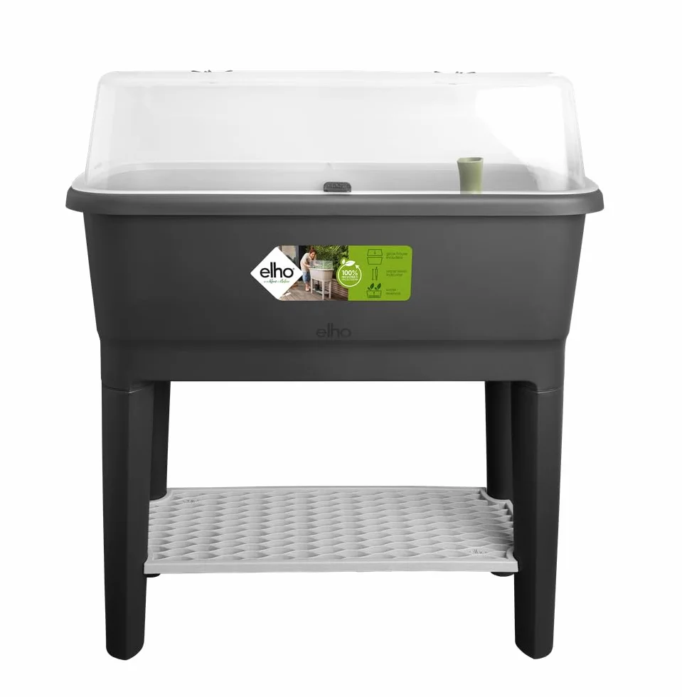 Elho Noa Potager sur Pied 80 Planteur Plastique Recyclé Ø 78.5 x H 34.2 cm Living Noir