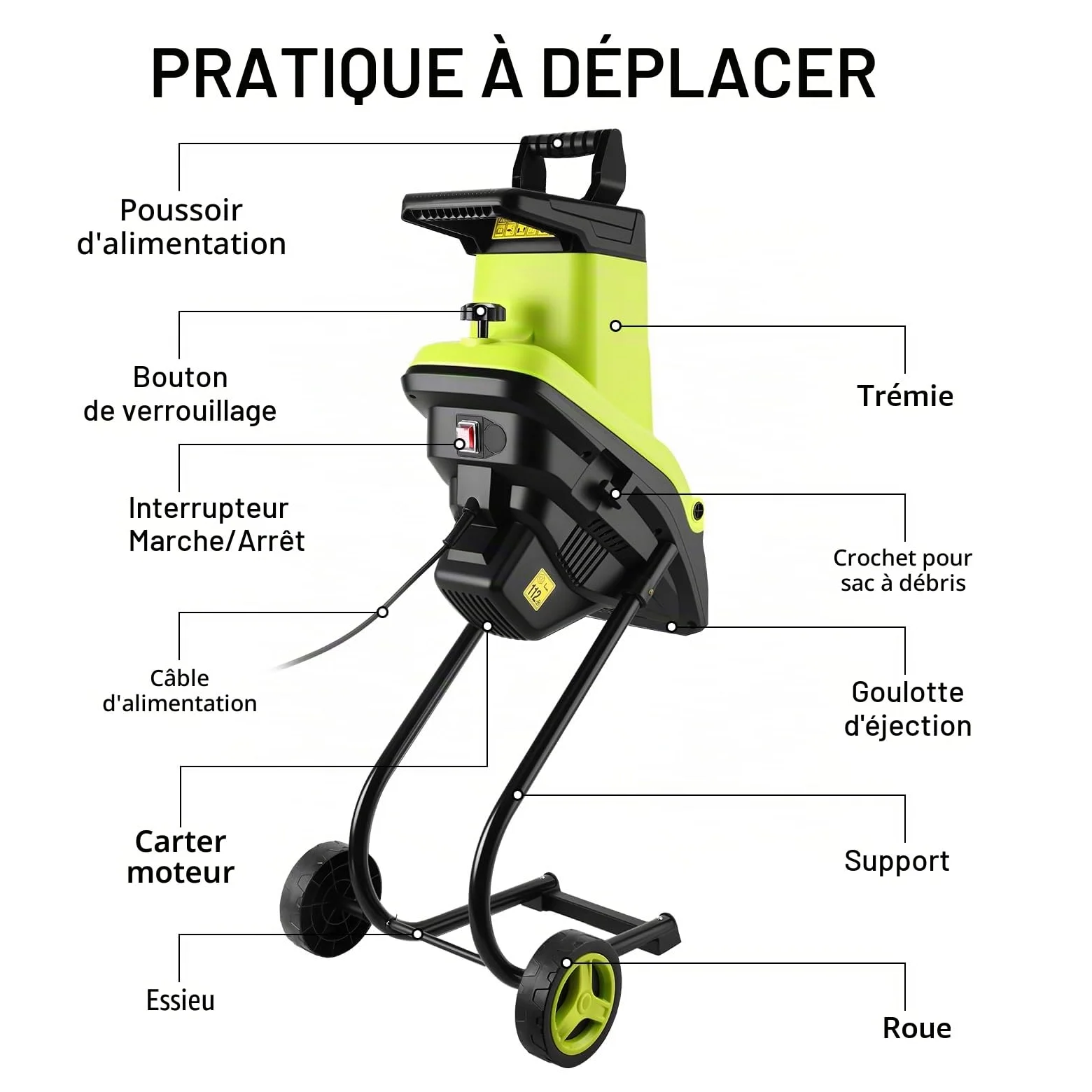 DEKOPRO Broyeur de Branches Broyeur Végétaux Électrique 2500W - Coupe 45mm, Lame Disque, Moteur Puissant, Broyeur Vegetaux Electrique Idéal Broyeur Vegetaux et Branches