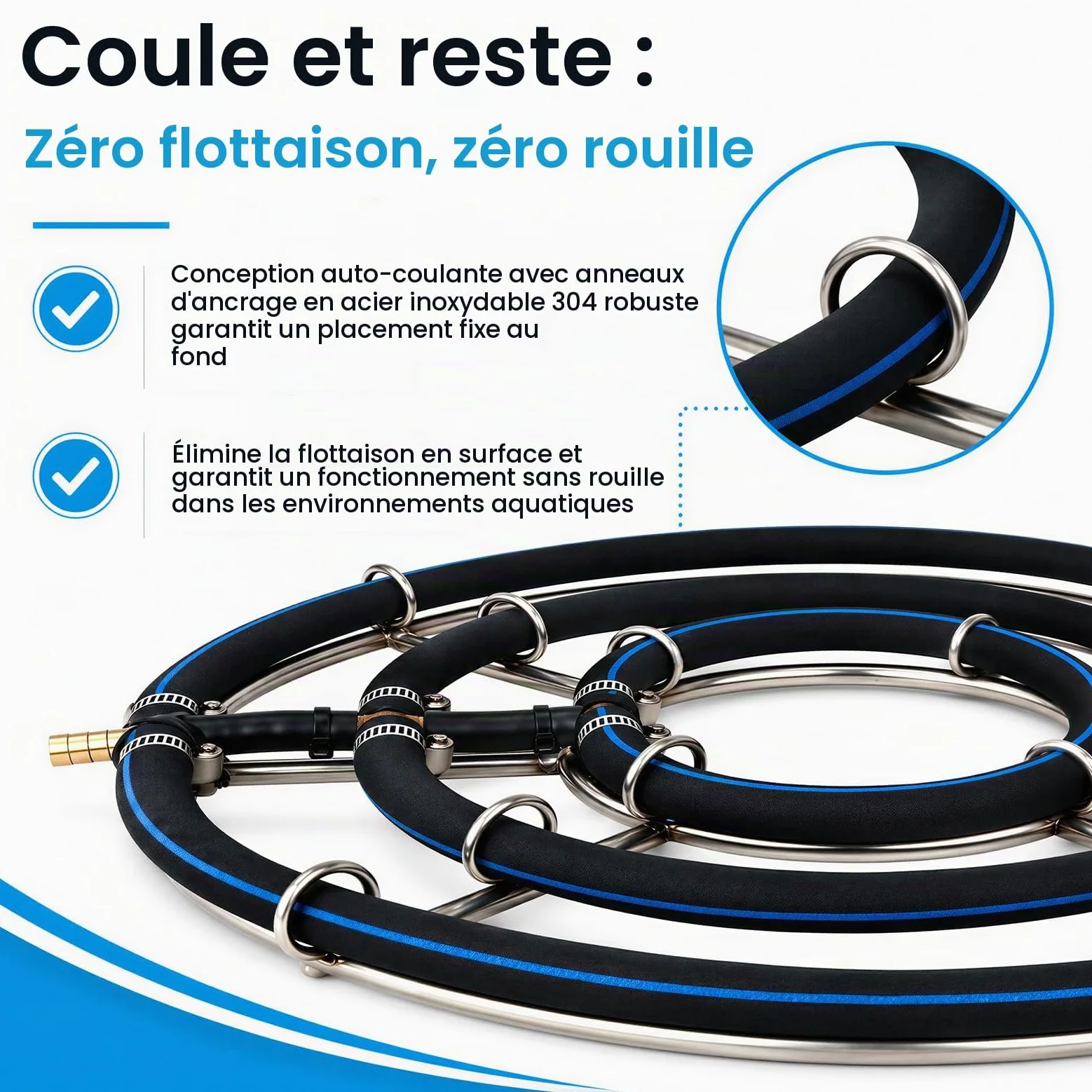 Aérateur Double Anneau 35cm – Diffuseur Oxygène avec Tuyau 9mm 5m | Bulleur pour Bassin et Aquarium, Réduit les Algues et les Mauvaises Odeurs,Installation Simple au Fond sans Outillage
