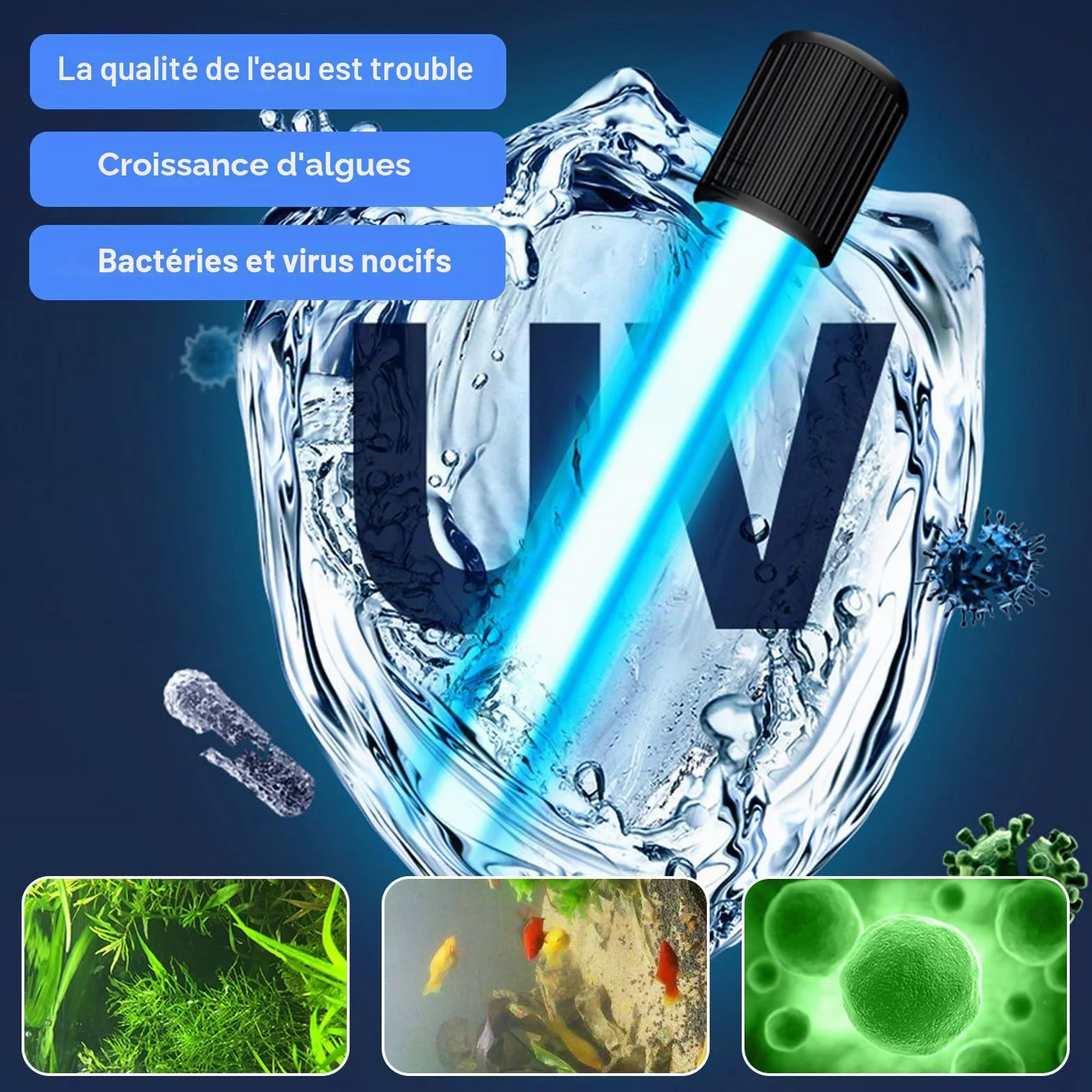 GOMETY Lampe UV Stérilisateur Aquarium 13W Minuterie Étanche