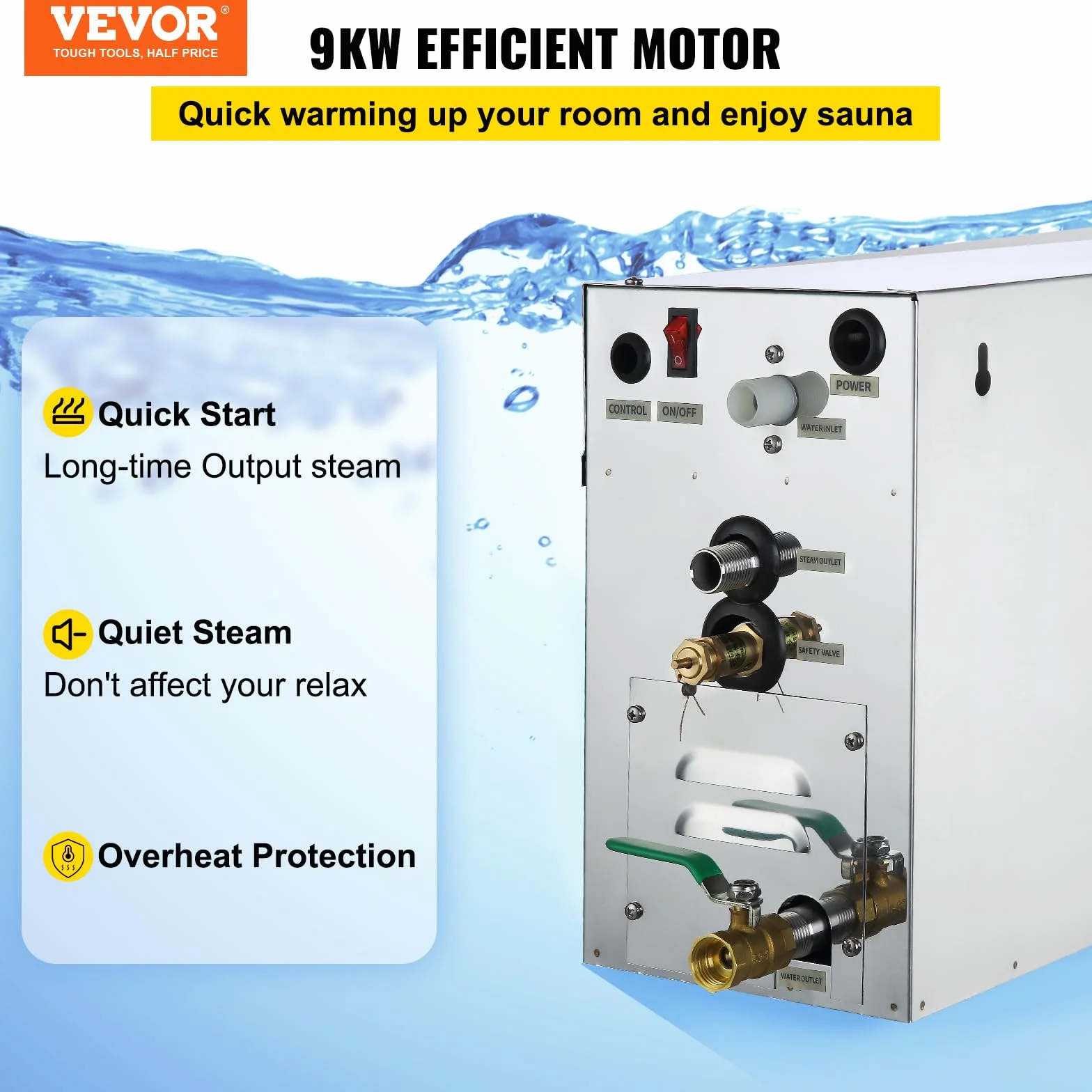 Générateur de Vapeur Sauna 9 KW 220 V 8,5-11,3 m³ 35 ℃-55 ℃ LT-90