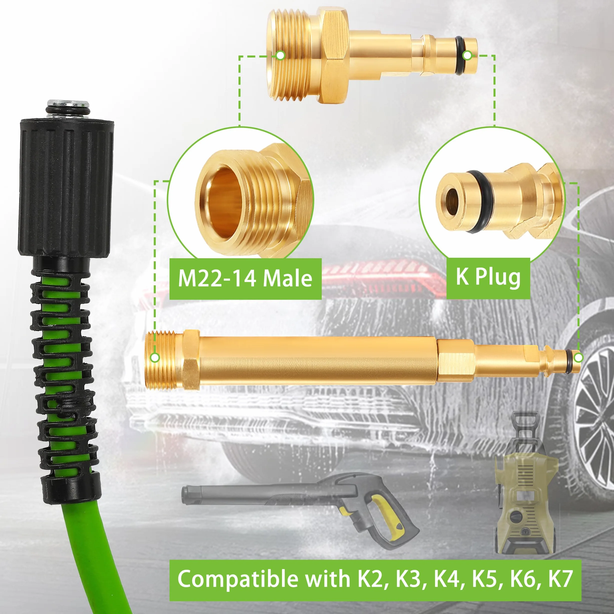 Tool Daily Tuyau Haute Pression 15 m x 1/4", Adaptateurs pour Karcher K2-K7 | Flexible de Rechange pour Nettoyeur Haute Pression, Raccords M22-14mm, Adaptateur de Connexion Rapide, Anti-Vrille, 250 bar