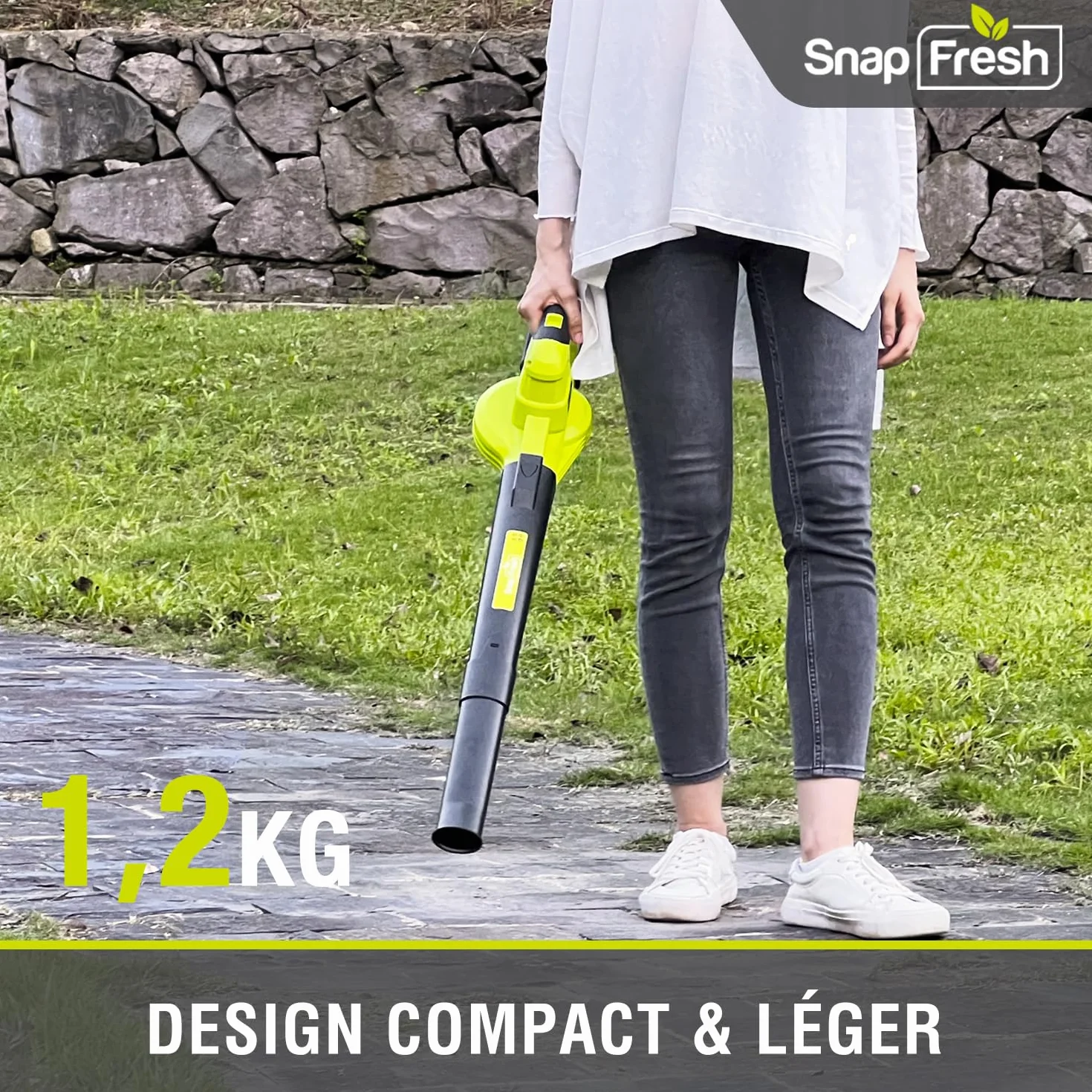 SnapFresh Souffleur Batterie 20V Léger 1,2 kg - Souffleurs de Feuilles sans Fil 210 km/h 240m³/h, 2 Vitesses, avec Batterie et Chargeur - pour Terrasses, Garages, Entrées et Jardins Domestiques (Vert)