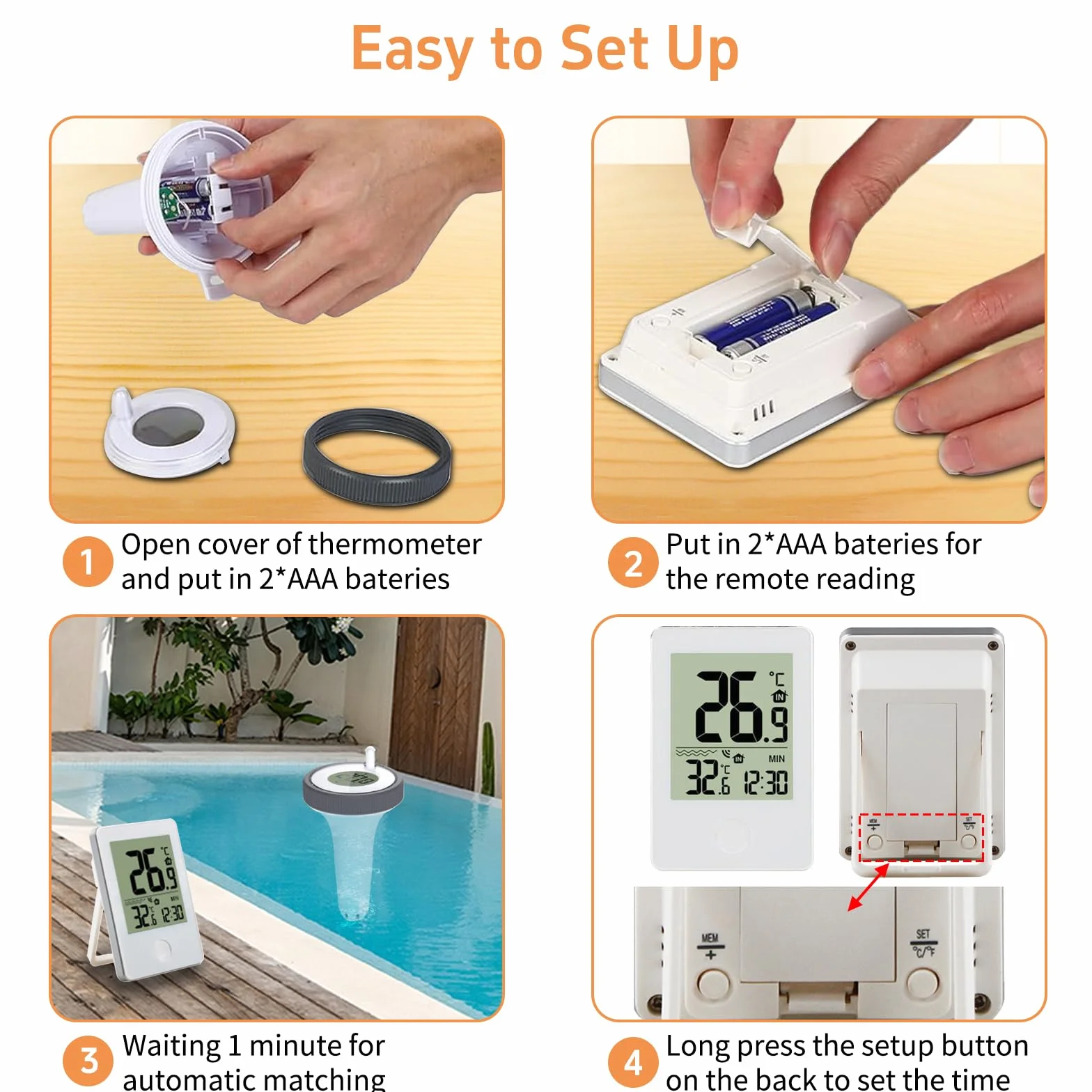 Thermomètre Piscine Flottant sans Fil Connecté LCD avec Récepteur pour Aquarium Spa Étang