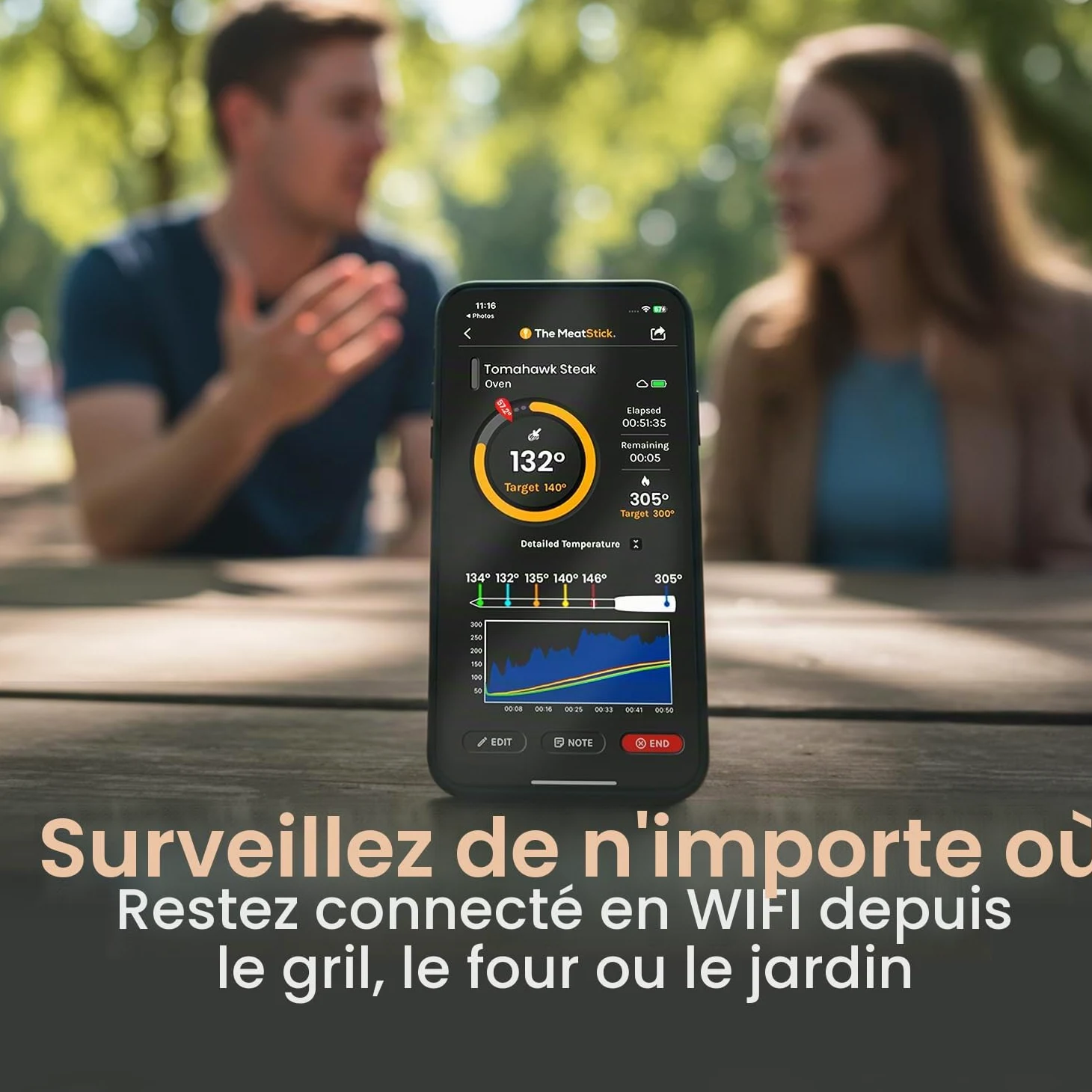 MeatStick V – Thermomètre à Viande Sans Fil, Jusqu’à 650 °C, 6 Capteurs de Température, WiFi à Portée Illimitée, Idéal pour Barbecue, Fumoir, Four et Friteuse à Air