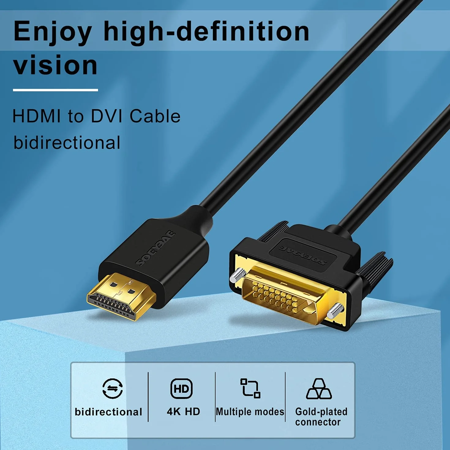 SOEYBAE Câble HDMI vers DVI 2m Adaptateur 2.0 DVI D vers HDMI Bi-directionnel 1080p Full HD Noir
