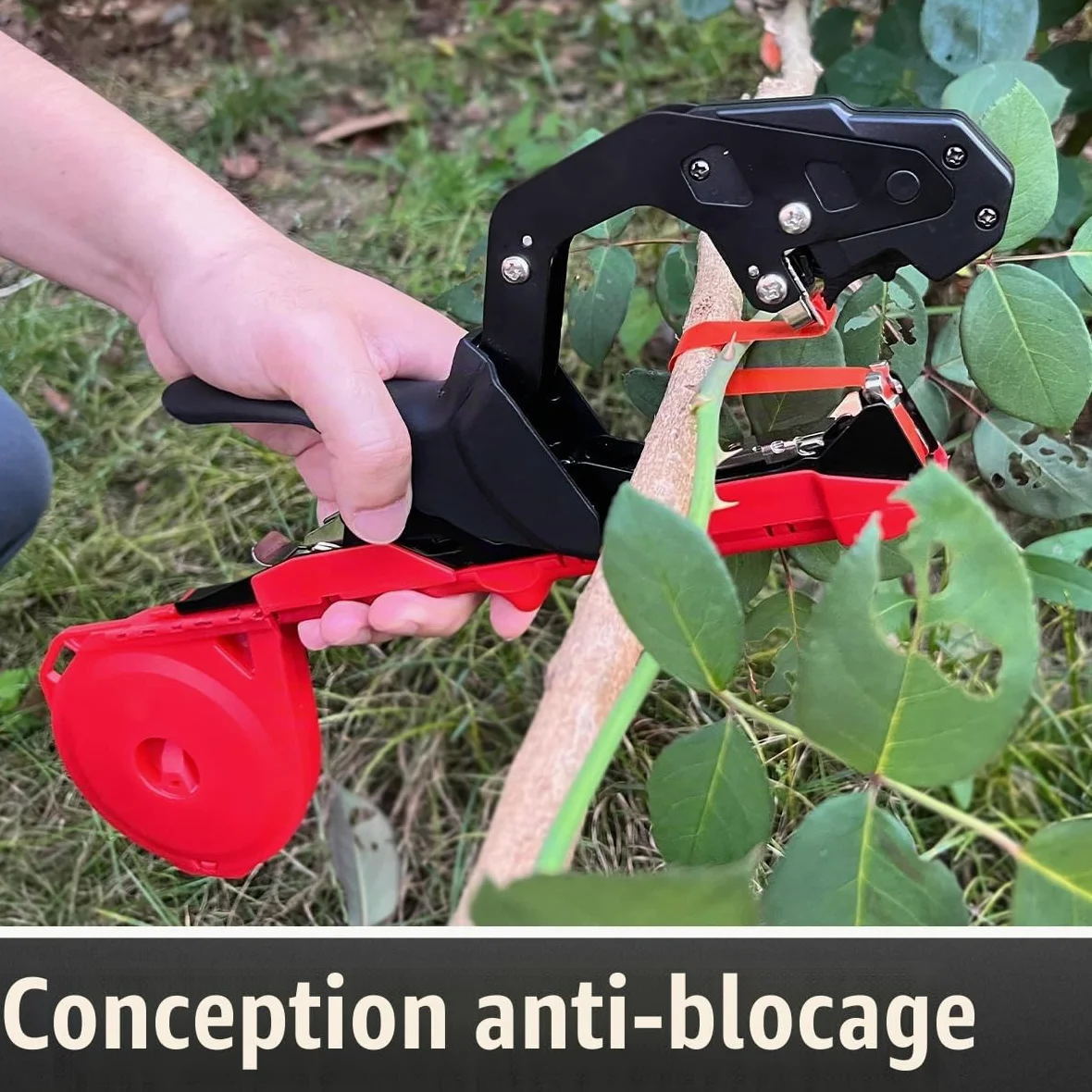 Machine à Nouer Les Plantes Professionnelle Attacheuse Rapide pour Tomates, Vignes, Concombres, Fleurs et Légumes – Idéale pour Jardiniers, avec Ruban et Agrafes Inclus, Rouge/Noir
