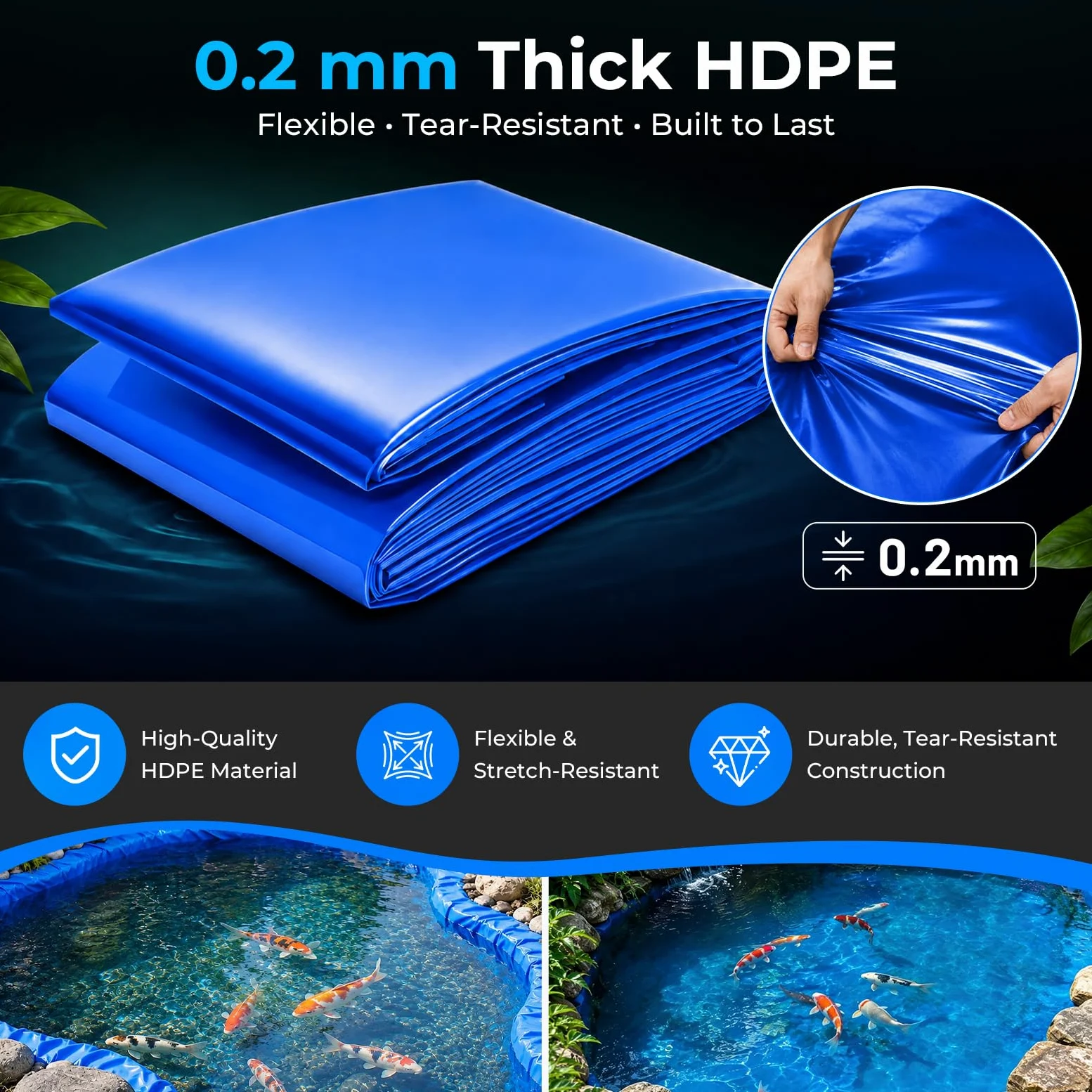 3x4m Bache Bassin, HDPE Bâche Bassin Extérieur 0.3mm Epaisseur | Liner Bassin pour Bassins à Poissons, Bassins à Tortues, Fontaines, Bassins D'irrigation, Parterres de Fleurs Surélevés