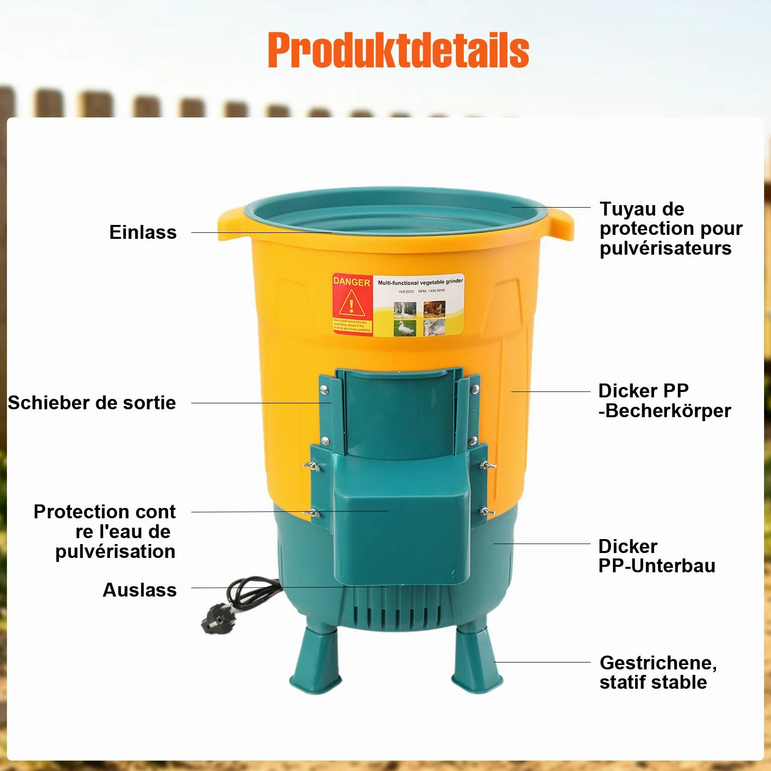 Broyeur à fourrage Professionnel, 220V 500W Broyeur de Légumes électrique | Pour Légumes Verts, Tiges d’herbe, Légumes, et Melons, pour la Transformation des Aliments pour volailles et Canards