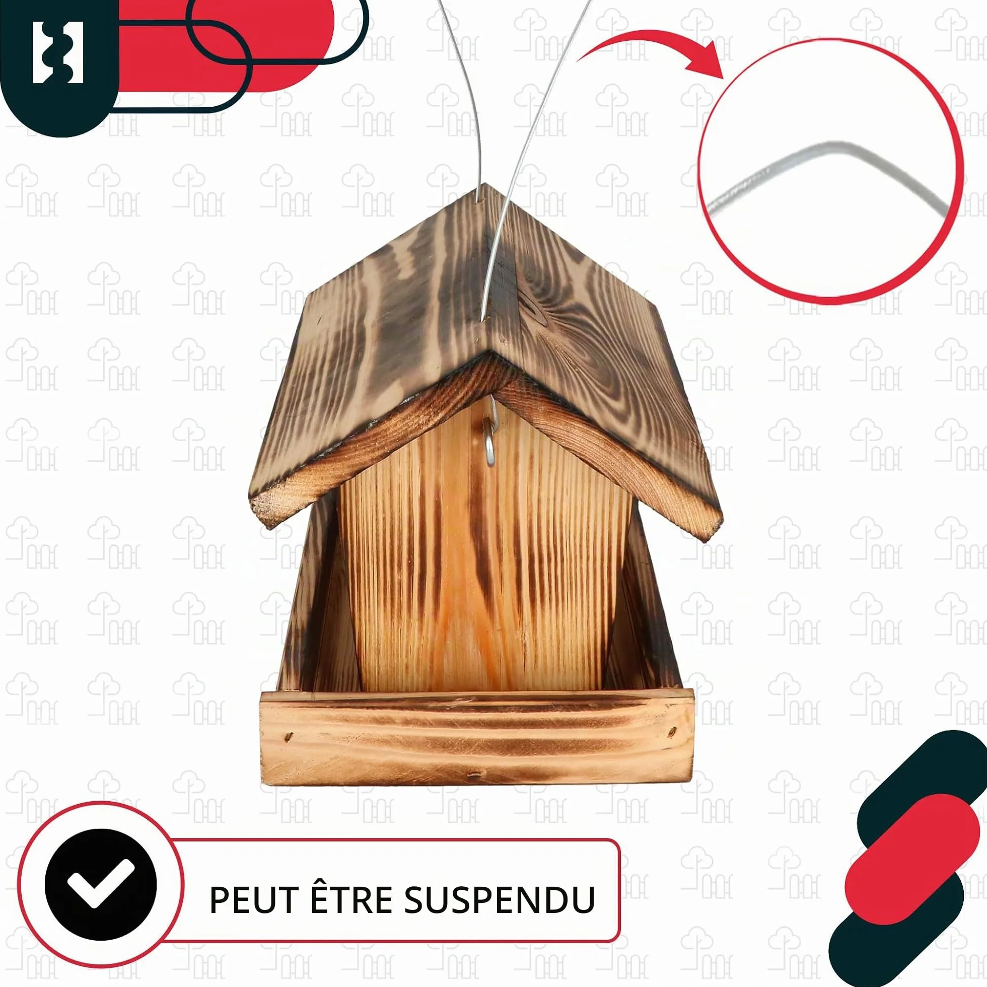 Mangeoire Oiseaux Exterieur Bois Acrylique 28x18x20 cm Naturel Suspendre Jardin