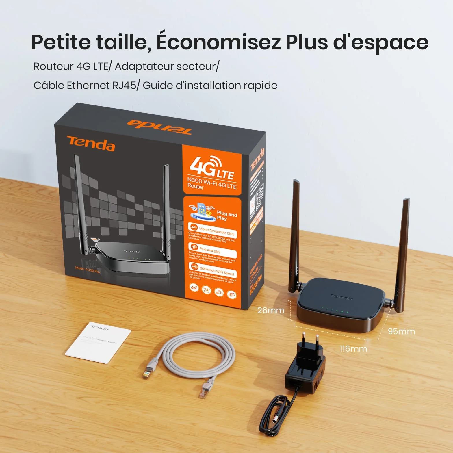 Tenda Box 4G Routeur SIM LTE 150 Mbps 2.4GHz 300 Mbps CAT4 2 Antennes Externe Fast Ethernet LAN/WAN 4G03 Pro
