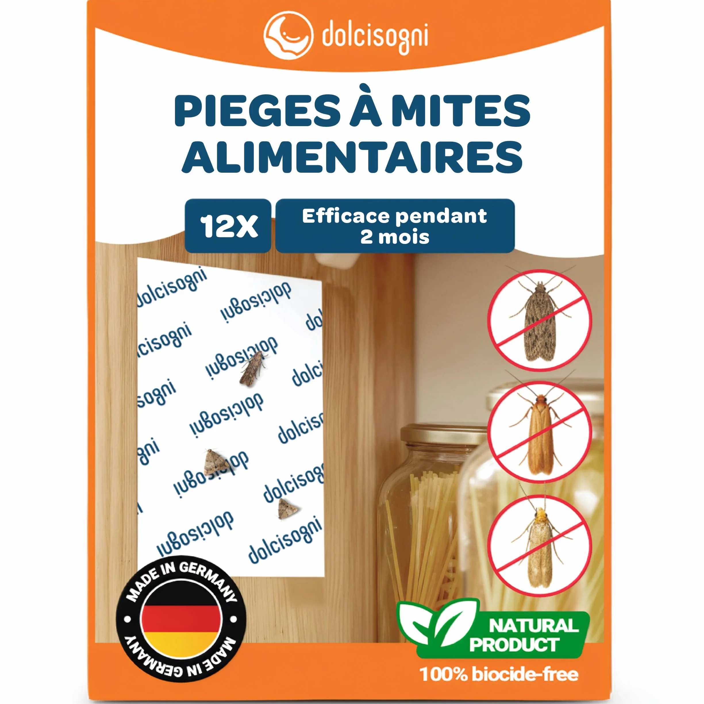 Anti-Mites Alimentaires 12 Feuilles Sans Biocides Adhésif pour Papillons de Garde-Manger Made in Germany