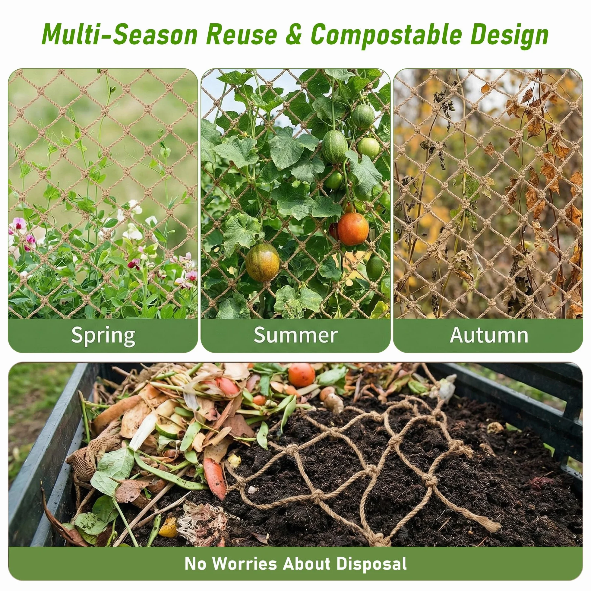 Filet de Jute pour Plantes 180 x 180 cm, Filet à Ramer Naturel pour Plantes Grimpantes et Tomates