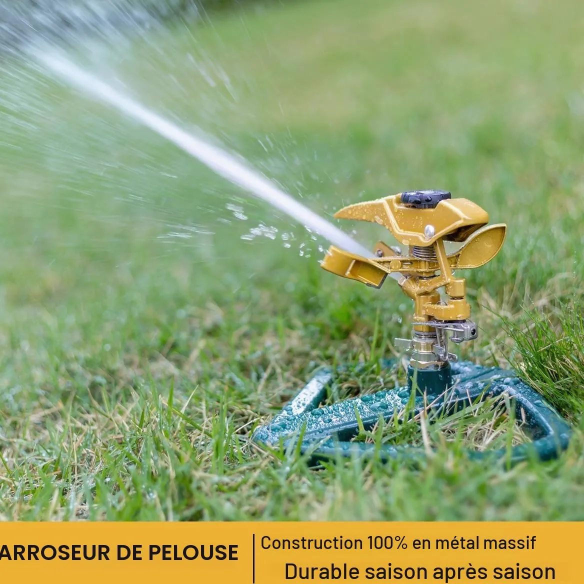 FANHAO Arroseurs pour Jardin à Impact pulsé avec Base en métal, arroseur Circulaire à Impulsion en Zinc 100% métal réglable pour pelouse et Cour, Couvre jusqu'à 540 m², Couverture à 360 degrés