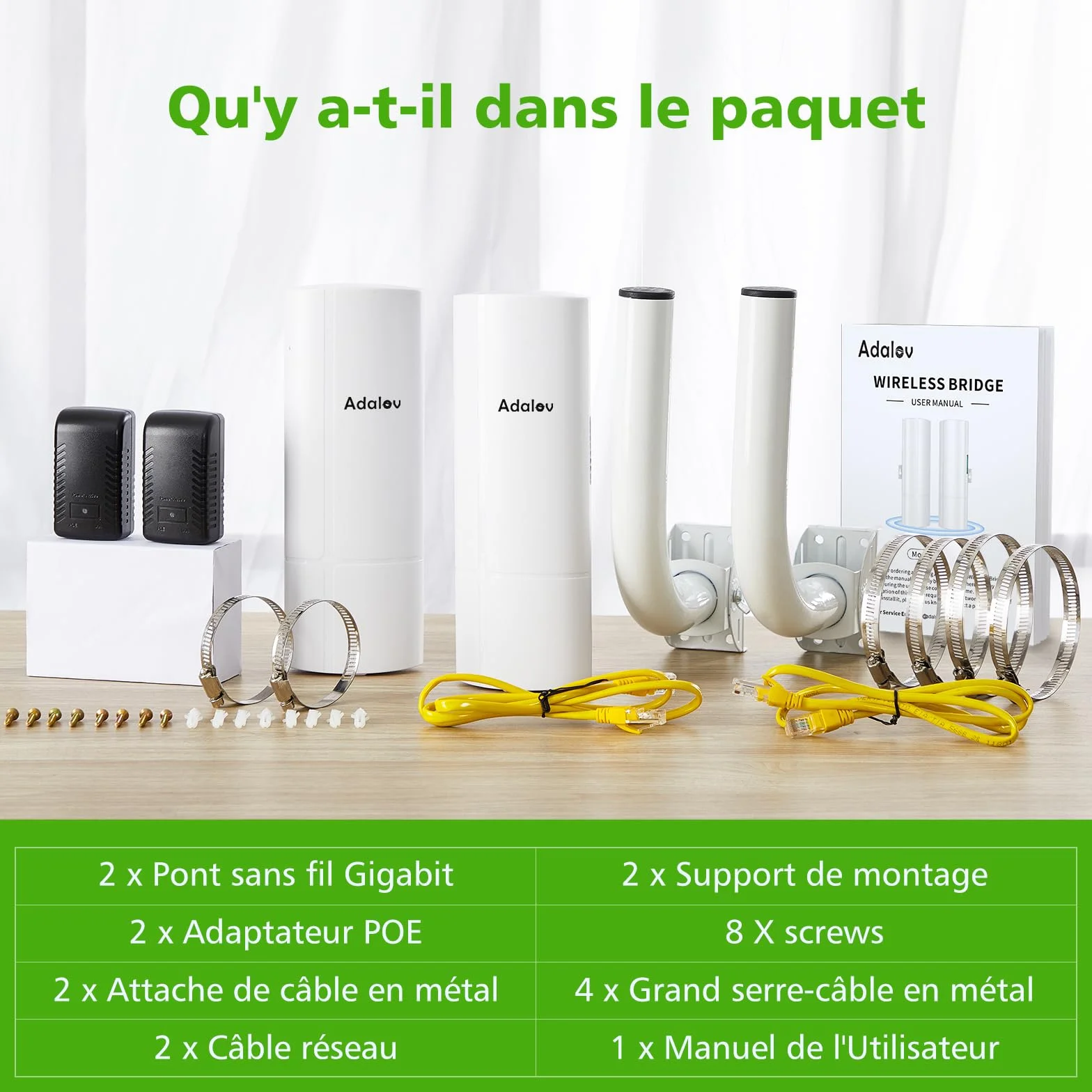 AdaLov CPE366 Pont sans Fil Extérieur Gigabit 5,8GHz WiFi 3KM PoE Étanche