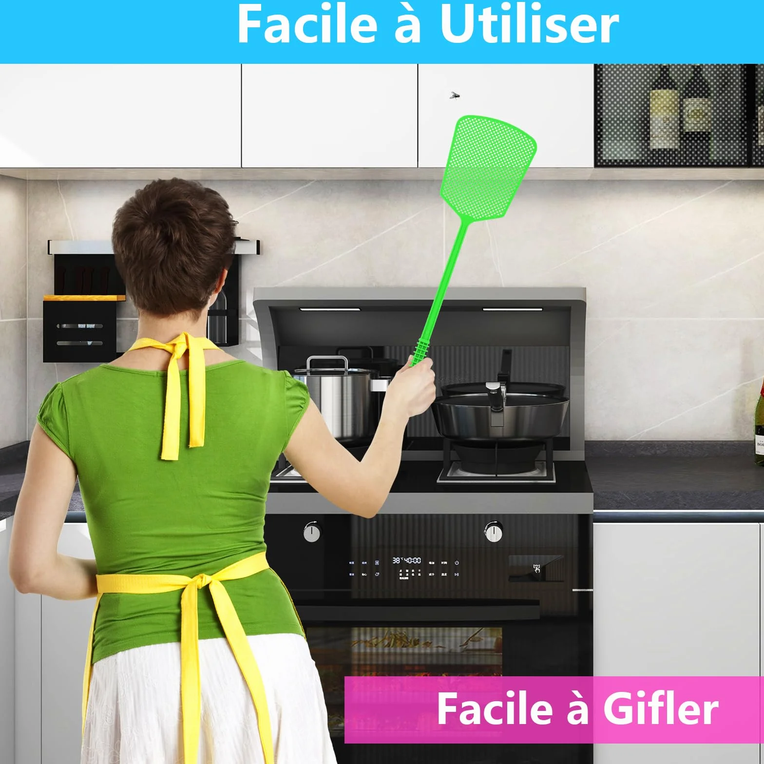 Tapette à Mouches Plastique Long Manche 5 Pièces Antiparasitaire Robuste