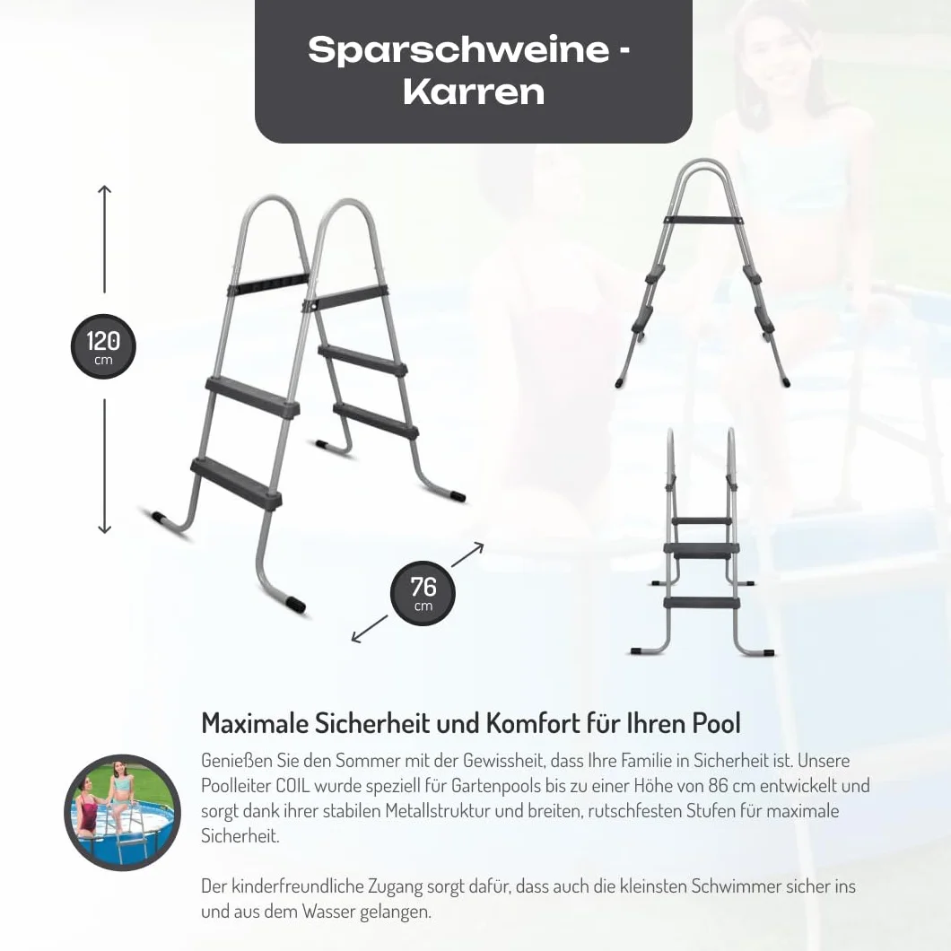 COIL Échelle piscine stable métal 86 cm larges marches sécurité