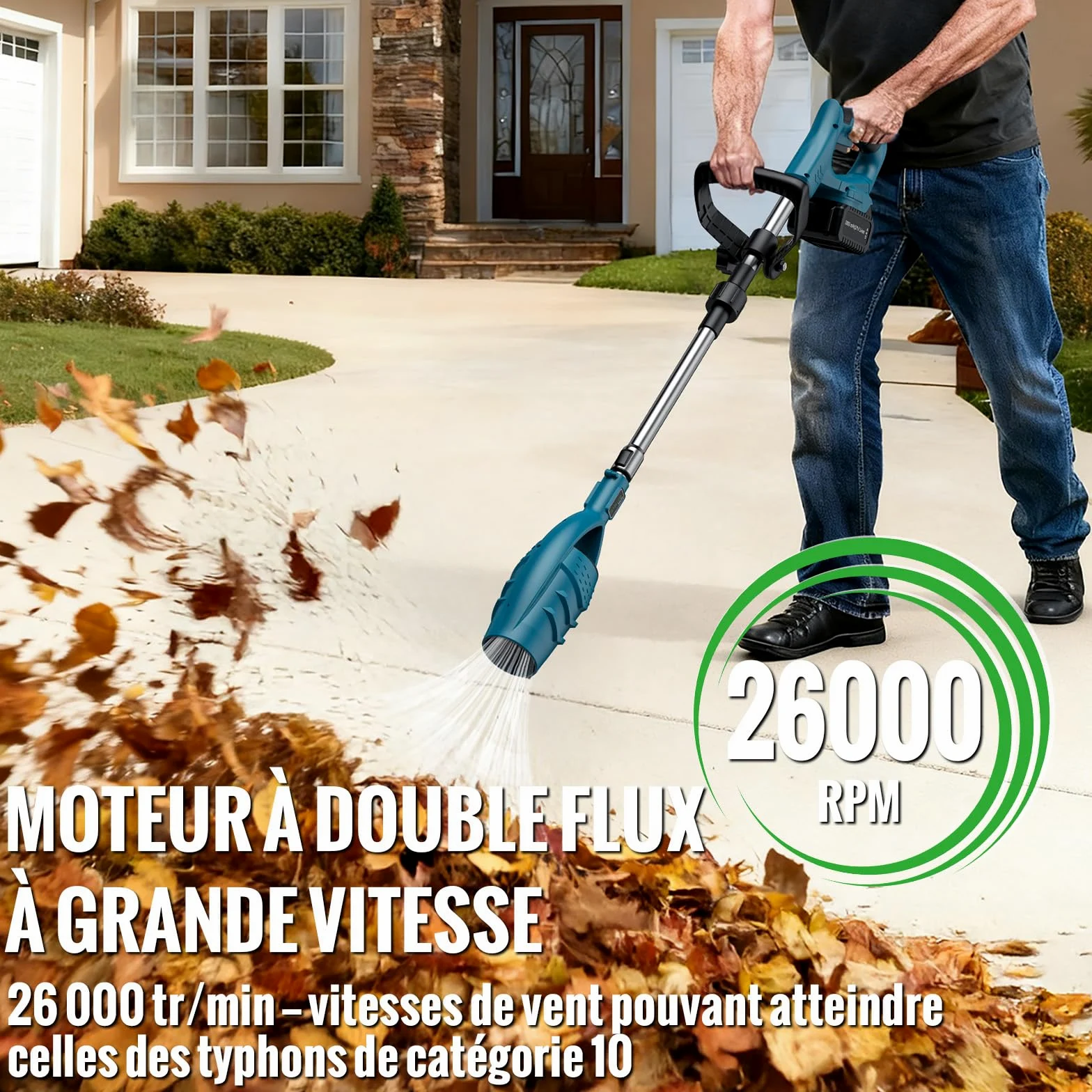 GARLLEN Souffleur électrique à batterie, souffleur électrique sans fil avec 2 batteries de 21 V 3000 mAh, 2600 tr/vitesse du vent 28 m/s, tige télescopique réglable pour feuille et enlèvement de neige | Souffleur Électrique avec 2 Batteries-21V 3,0Ah,Légè