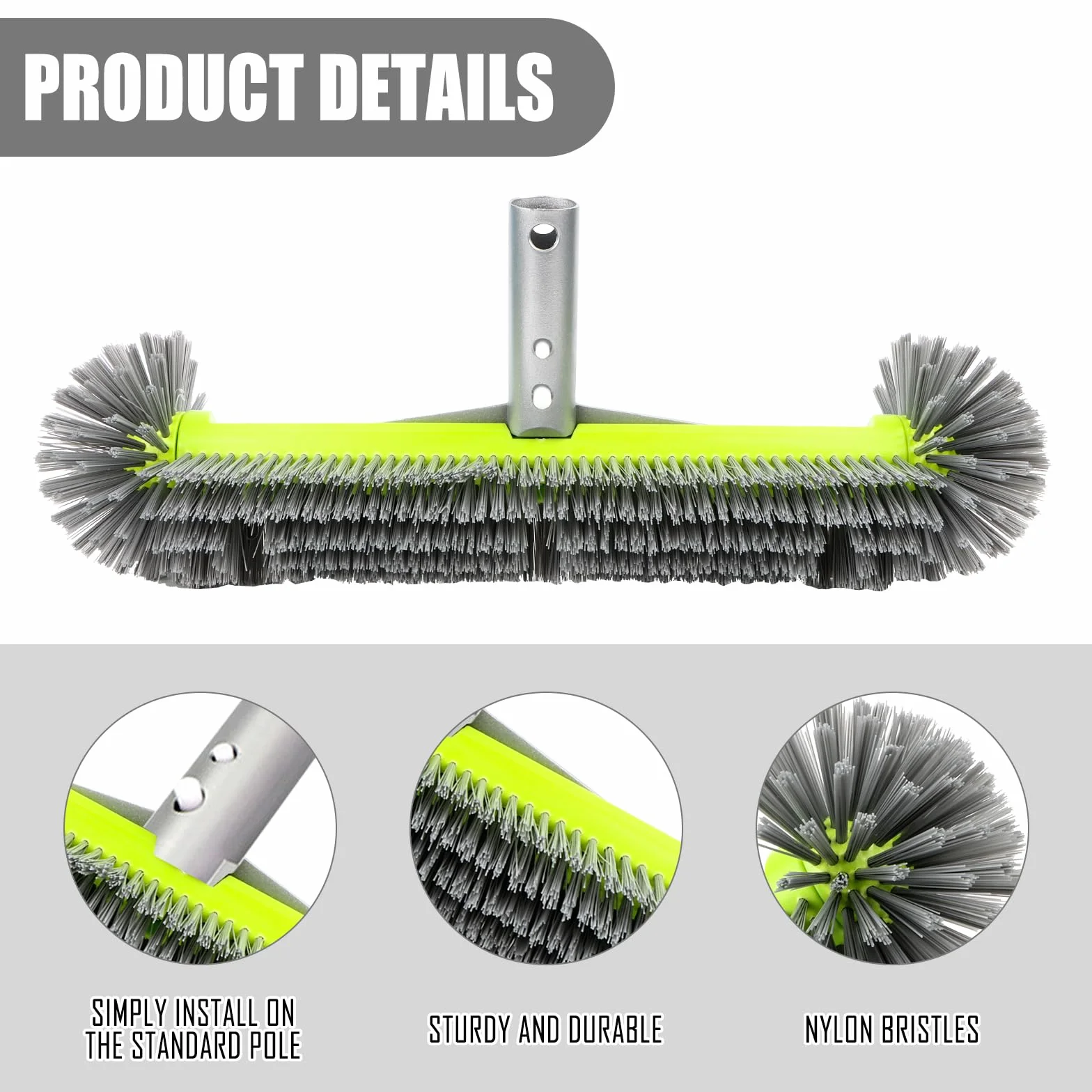 Brosse de nettoyage pour piscine 43 cm Poils avant Clip EZ Poignée aluminium