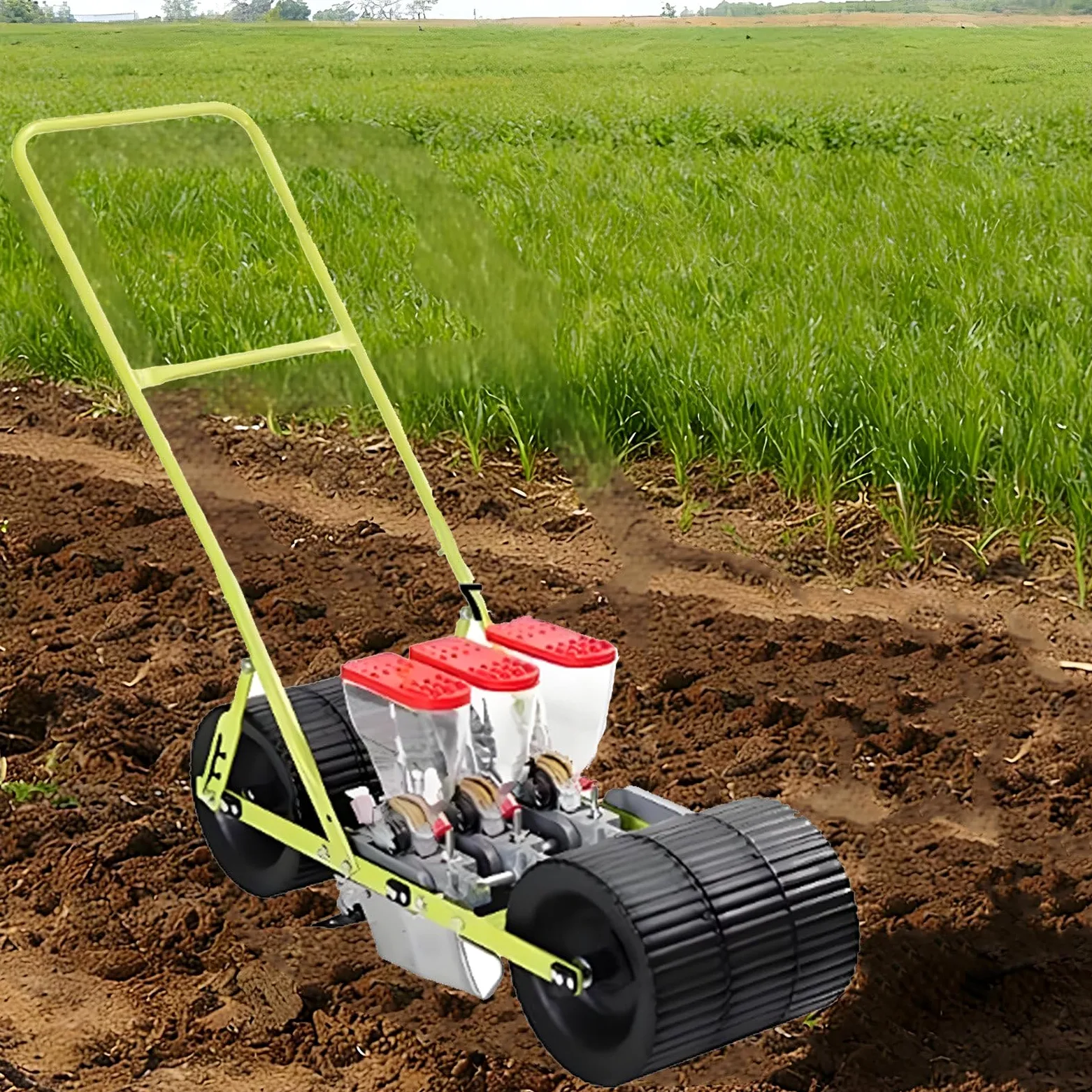 Semoir manuel à pousser - Semoir de maïs manuel pour potager - Semoir portable à 6 rangées pour coriandre, chou, épinards, céleri