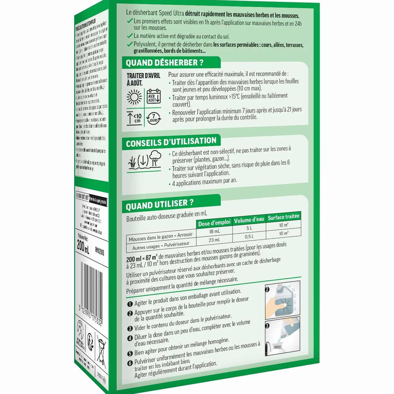 ROUNDUP Désherbant Concentré 2-en-1 Mauvaises Herbes Mousses 200ml
