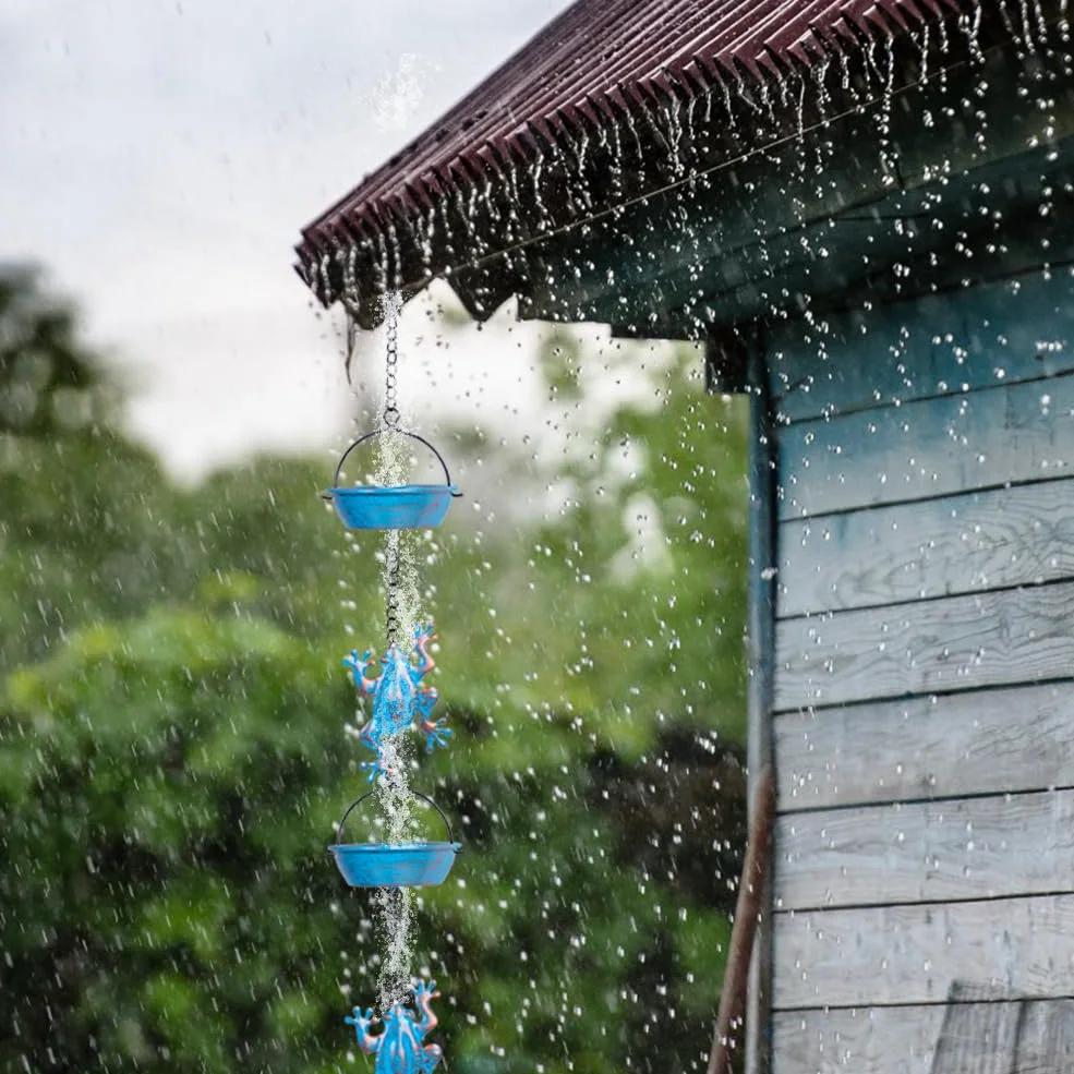 Chaîne de Pluie de 3,9 m en Forme de Grenouille avec 12 Tasses, chaînes de Pluie de Rechange fonctionnelles et décoratives pour l'extérieur