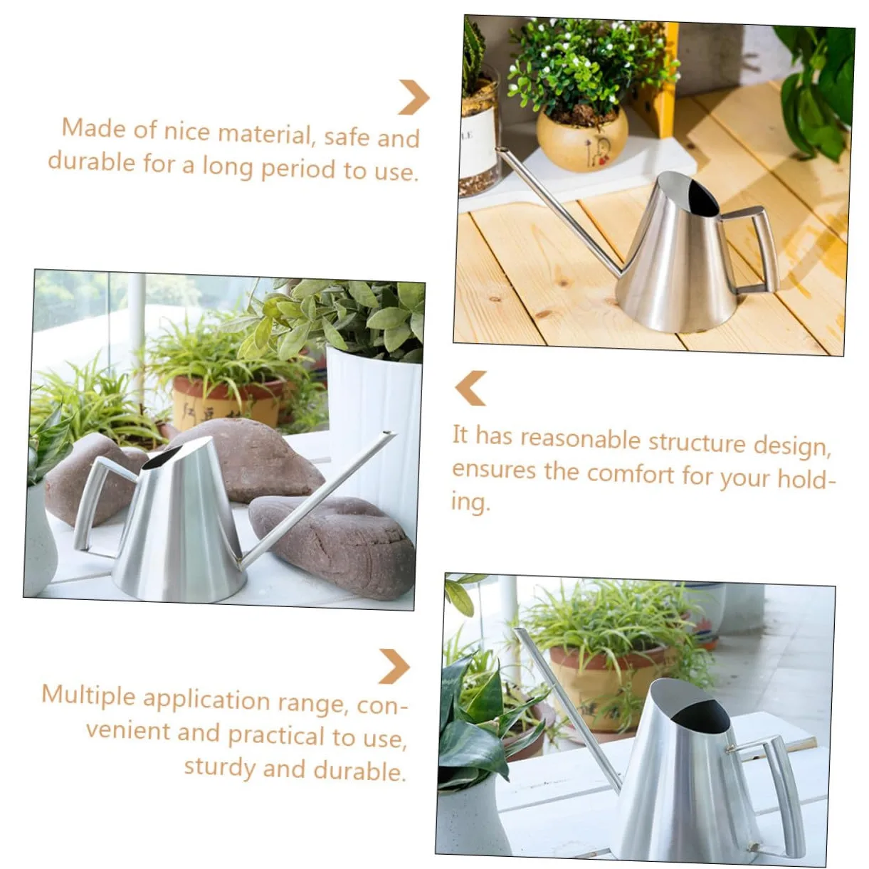 VICASKY Arrosoir en Acier Inoxydable 900ml Long Bec pour Jardinage, Style Vintage Argenté, Finition Soignée et Prise Confortable pour Fleurs et Plantes