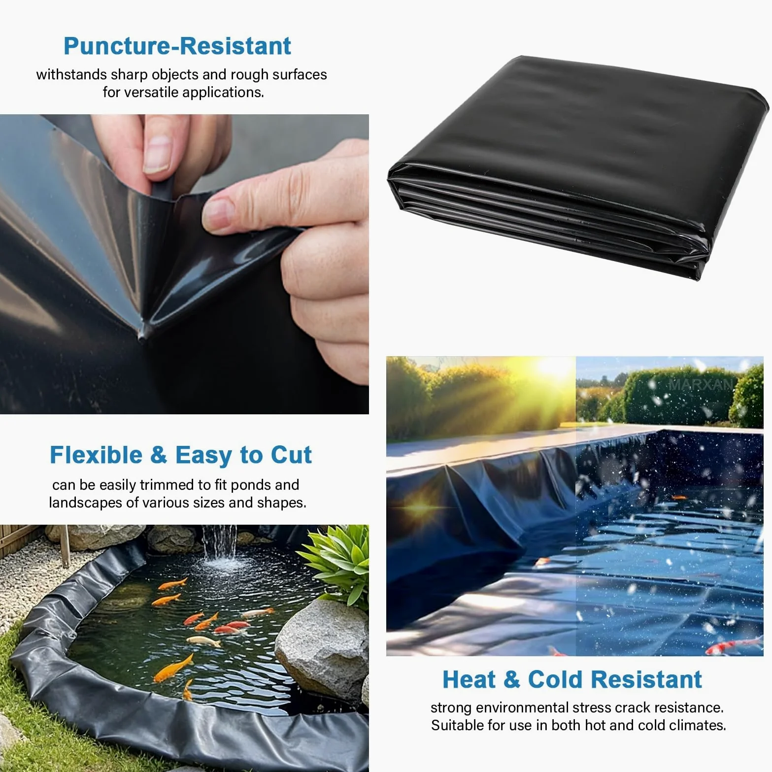 Bâche pliable durable et imperméable pour étangs à poissons extérieurs, cascades, lacs artificiels