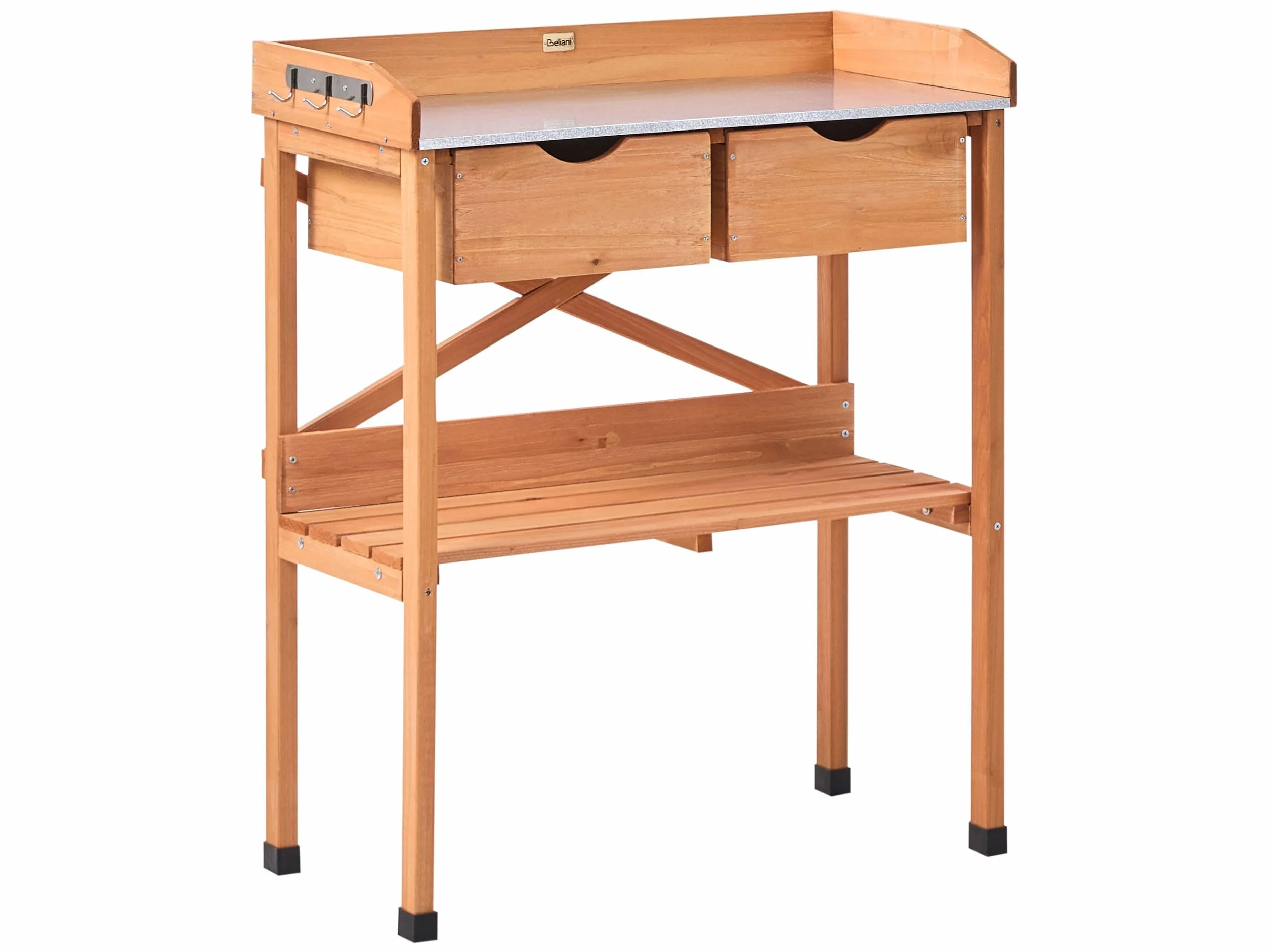 Ravanusa Table de Rempotage en Bois de Sapin 79x37x89 cm Plan de Travail en Fer Marron Clair