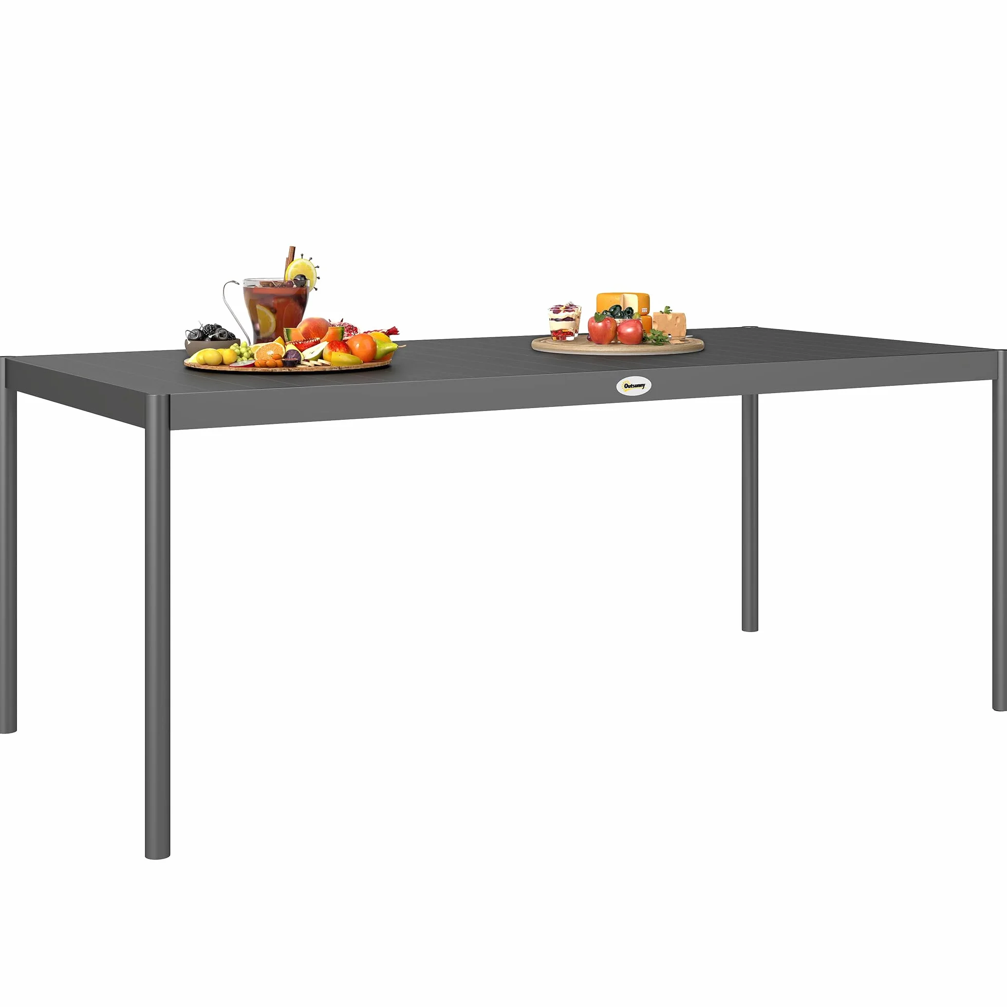 Outsunny Table à Manger de Jardin en Acier pour 8 Personnes, Plateau à Lattes Rectangulaire, Anti-Rouille, Gris Foncé