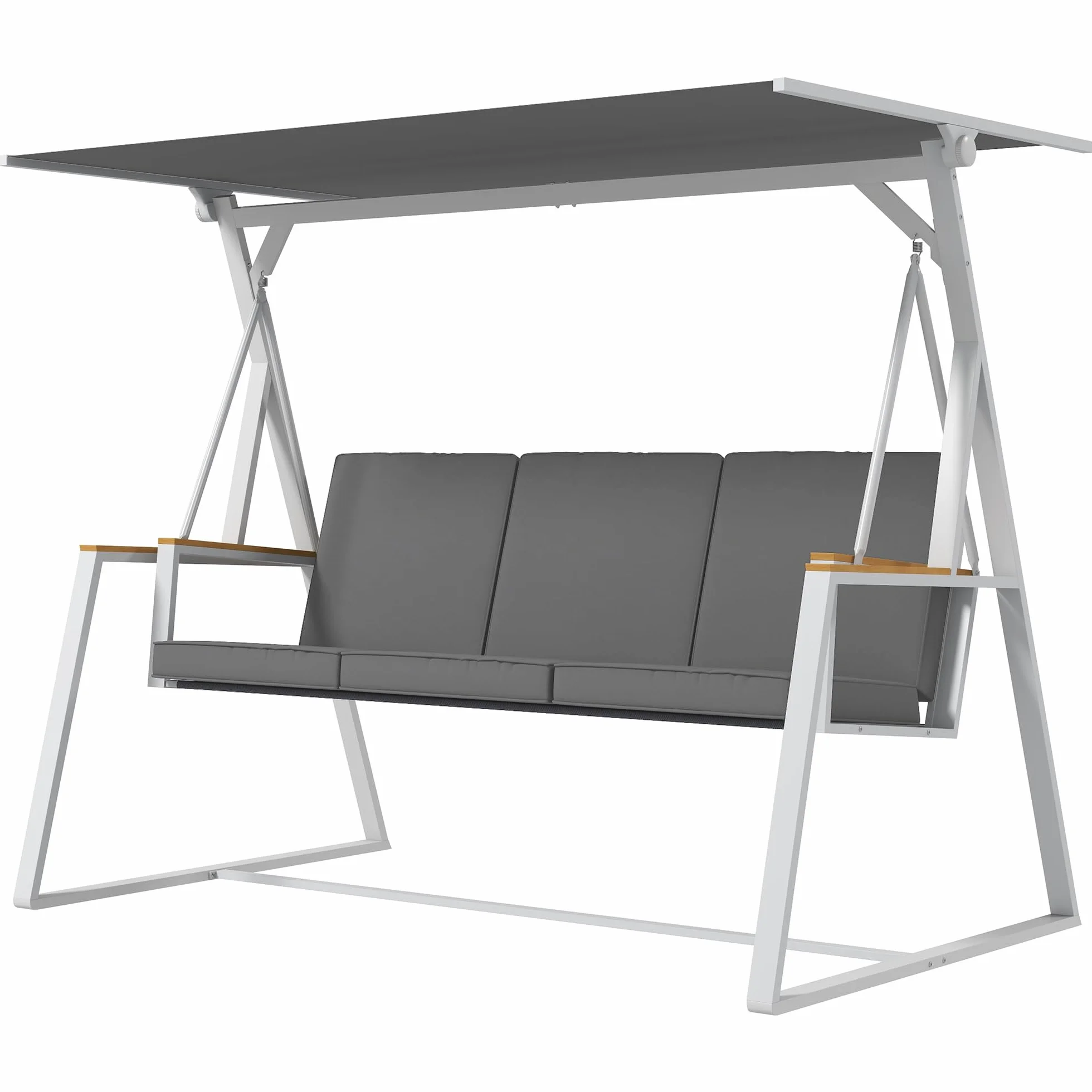 Outsunny Balancelle de Jardin 3 Places Toit Inclinaison réglable Matelas 205x130x175 cm Cadre Acier Gris