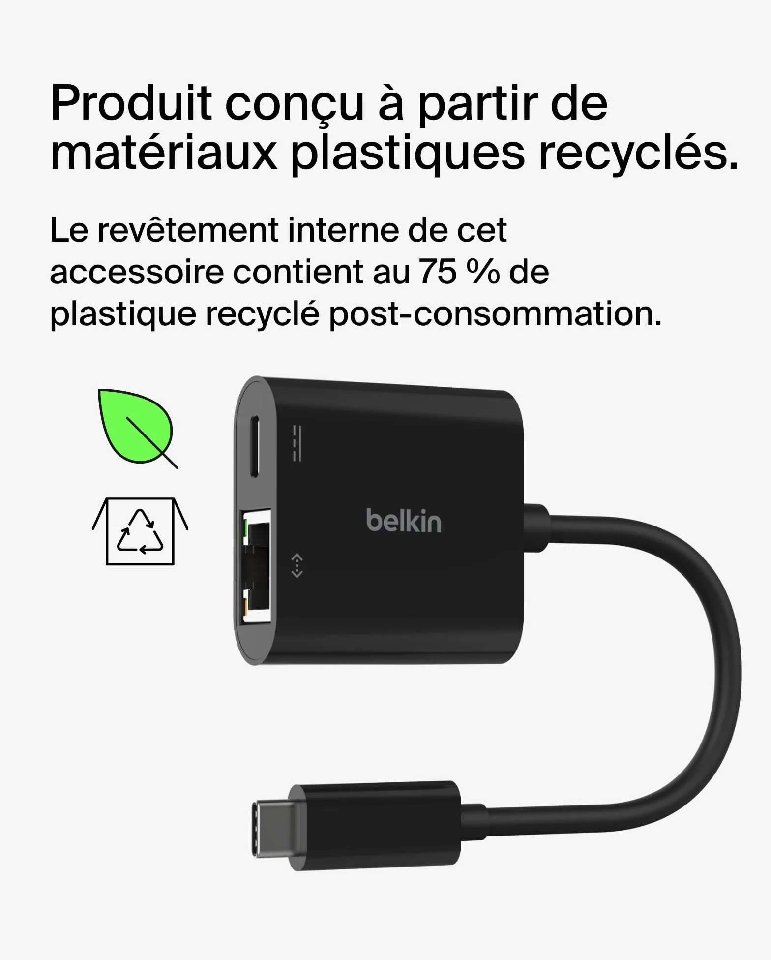 Belkin Connect Adaptateur USB-C vers Ethernet 100 W Gigabit Ethernet 10/100/1000 Mbits Recharge Rapide