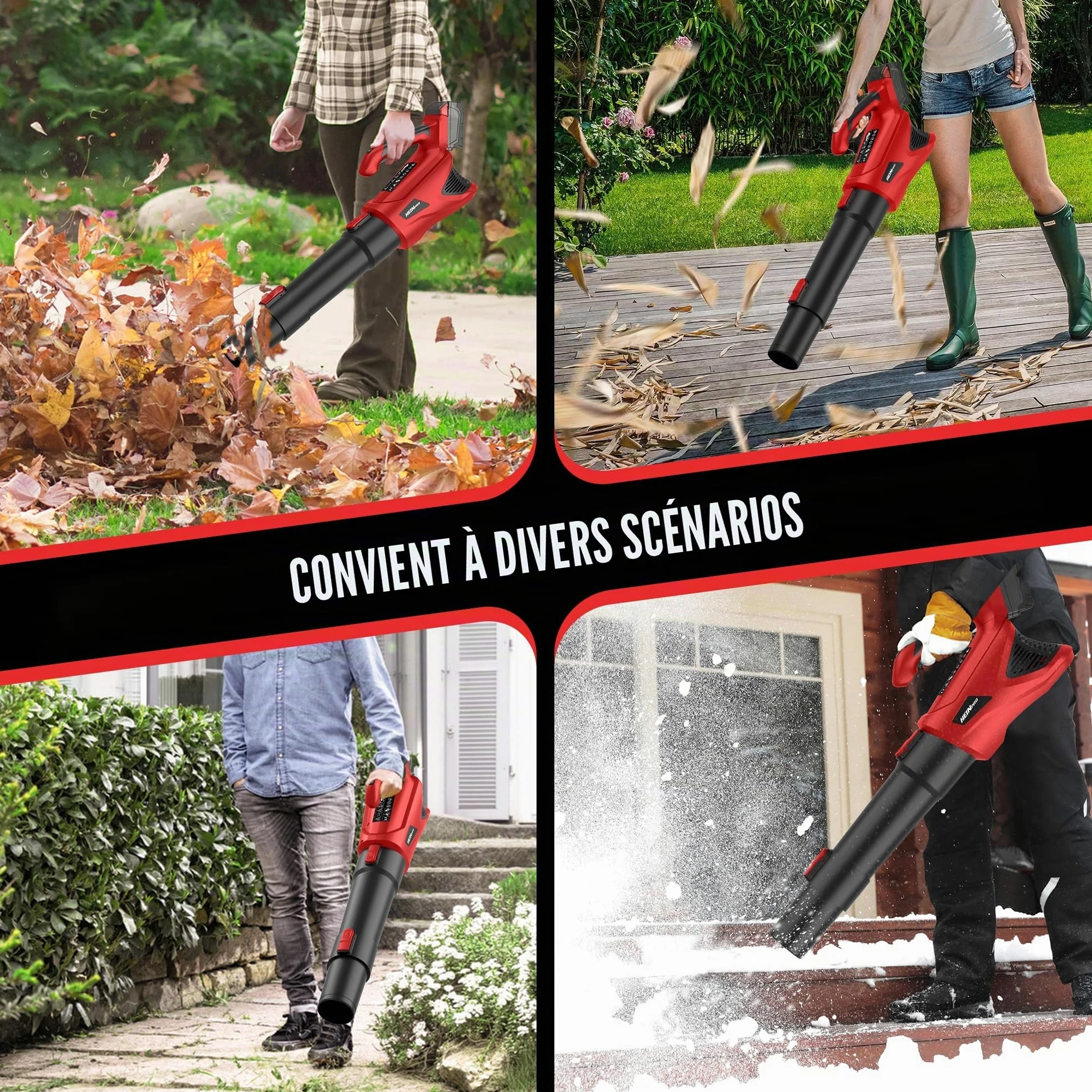 HEINPRO Souffleur de feuilles sans fil jusqu'à 500 CFM, compatible avec batterie Milwaukee M18 (outil nu), souffleur de feuilles électrique sans fil avec 5 modes de vitesse, souffleur de feuilles