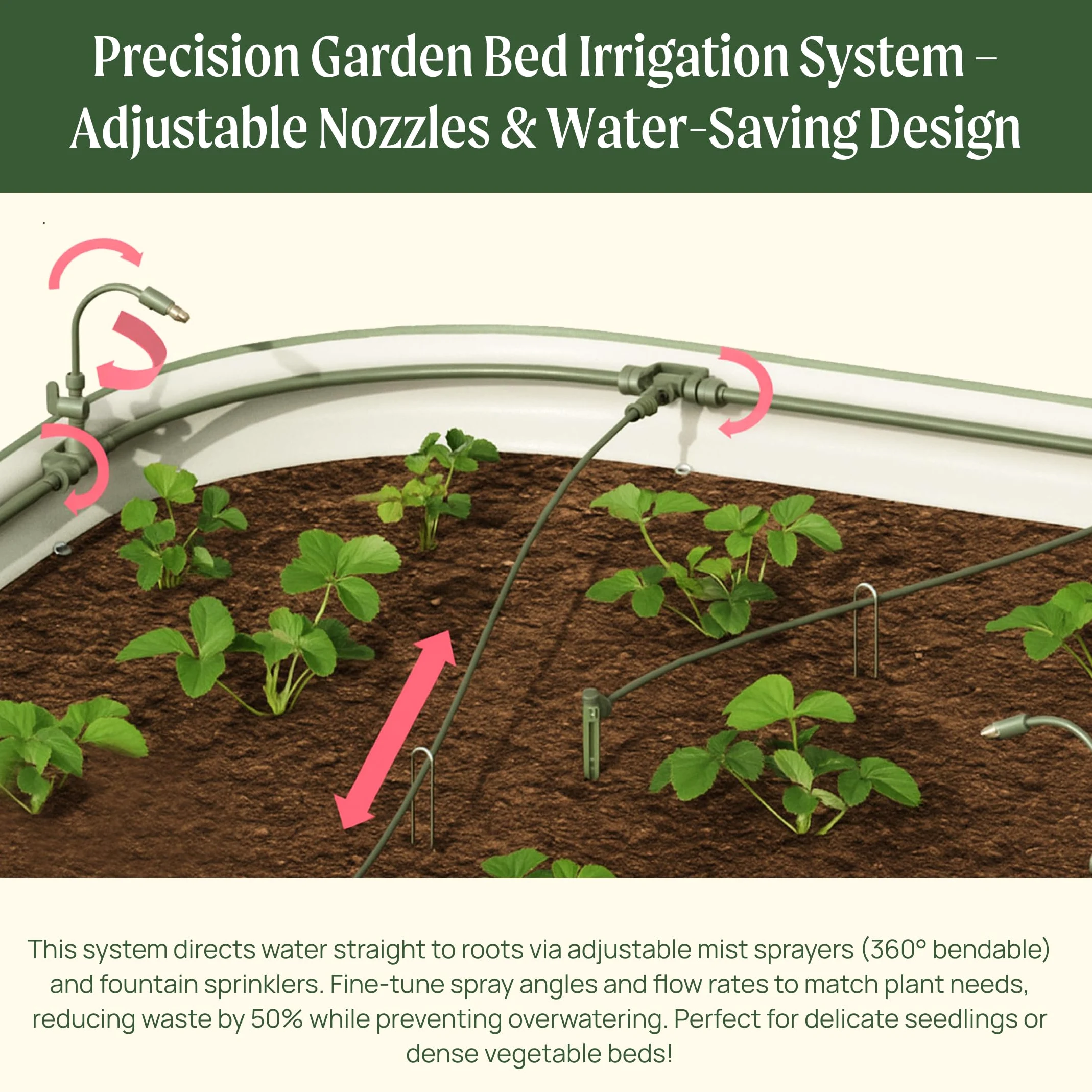 Vego Kit d'irrigation de jardin – Système d'irrigation goutte à goutte pour parterres de jardin surélevés, solution d'arrosage efficace pour légumes, fleurs et plantes, installation facile à faire