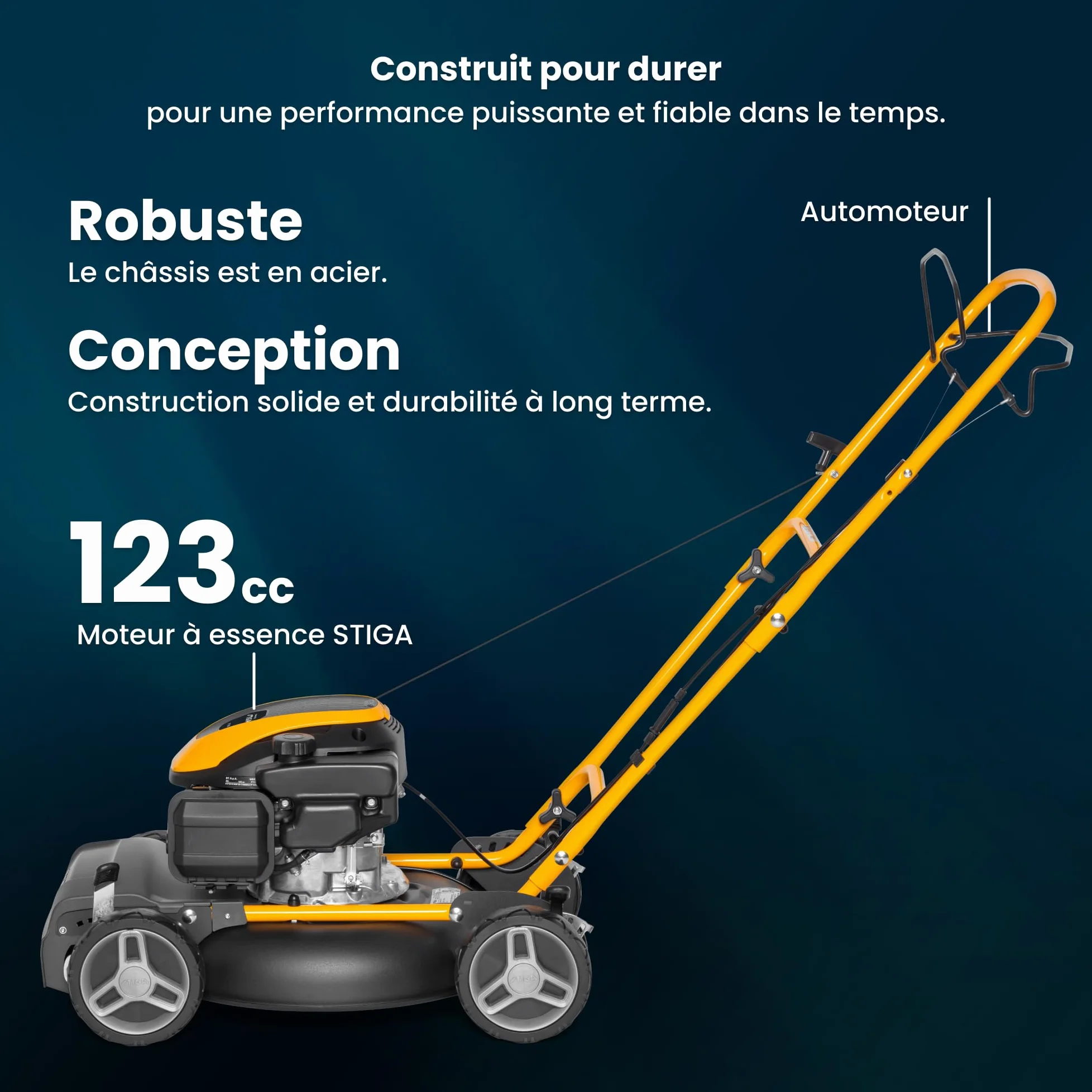 STIGA Multiclip 47 S Tondeuse à Essence, Tondeuse à Gazon broyeuse automotrice avec Moteur 123 CC, Plateau de Coupe 45 cm, 5 tondeuses Thermiques, Guidon Ergonomique Rabattable.