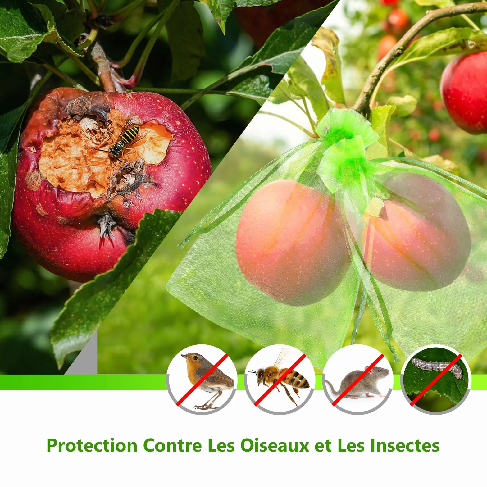 Sac de Raisin Net 15x20cm Filet Anti-Insectes Réutilisable 50pcs Protection Fruits Légumes Jardin