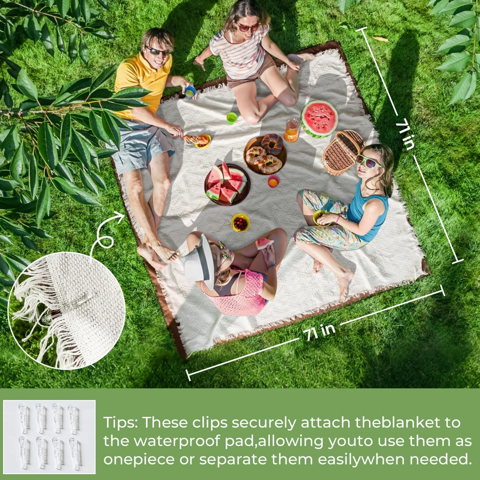 Tiny Land Couverture de Pique-Nique 2 en 1 imperméable pour l'extérieur, Grand Tapis de Plage Pliable pour 4 à 6 Adultes, Parfaite pour Le Yoga, Le Stade, la Voiture, Meilleur Cadeau pour Couple et