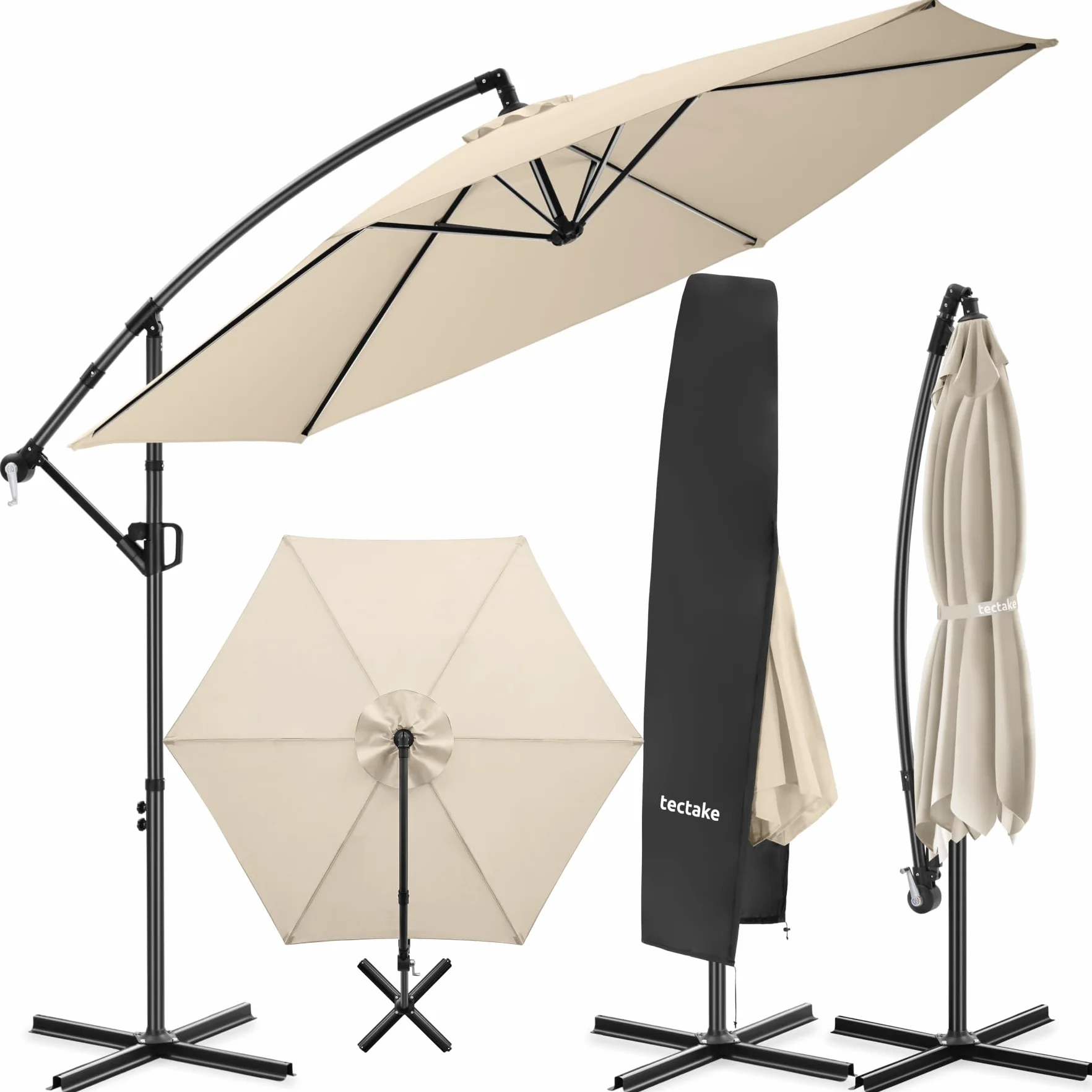 Tectake Parasol déporté 3x3 m Pivotant 360° Inclinable 90°-135° Protection UV 50+ Double-toit Jardin Terrasse