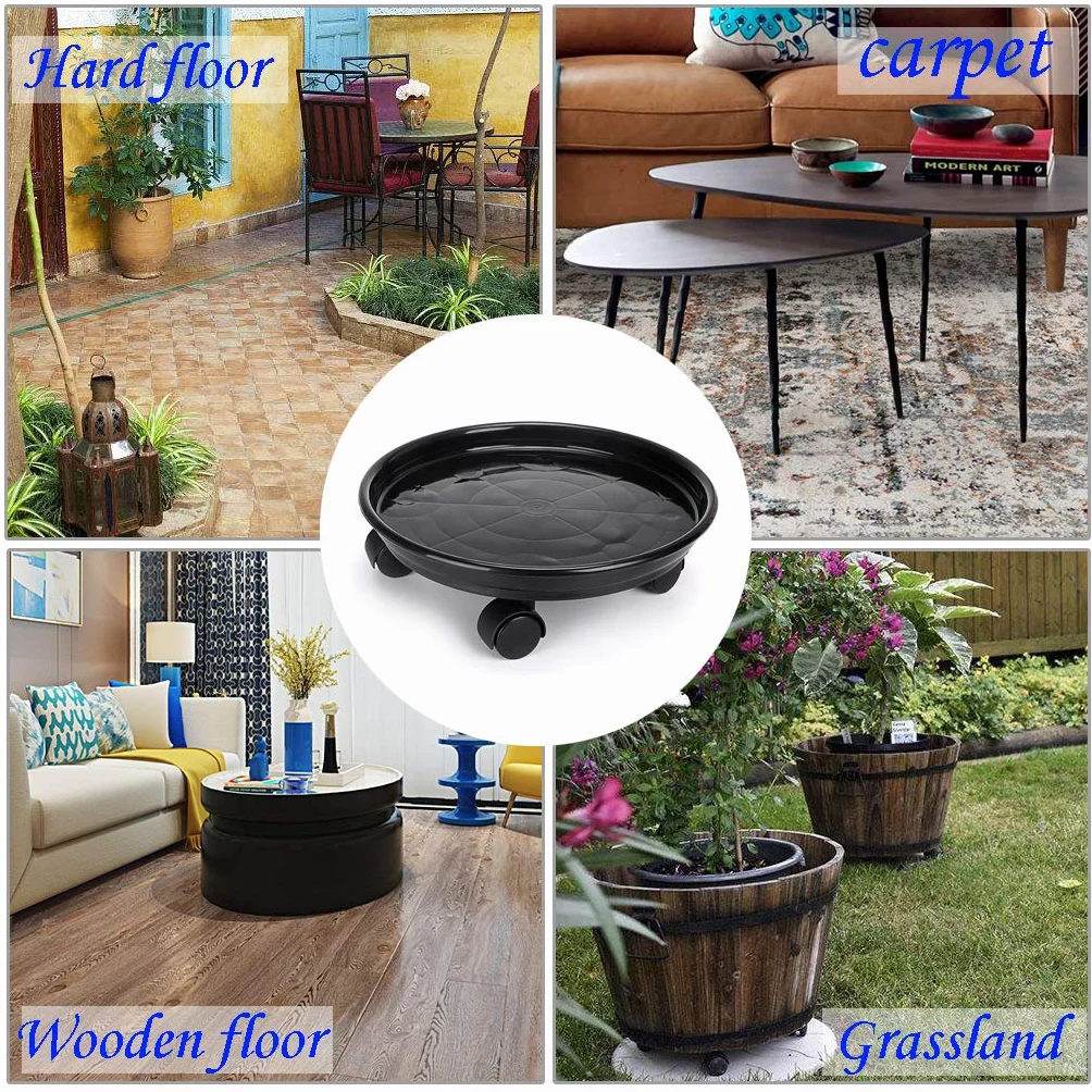 Skelang 2 Pcs Support de Pot de Fleurs à Roues, 30cm Support Roulant Plantes, capacité de Charge 56kg Noir