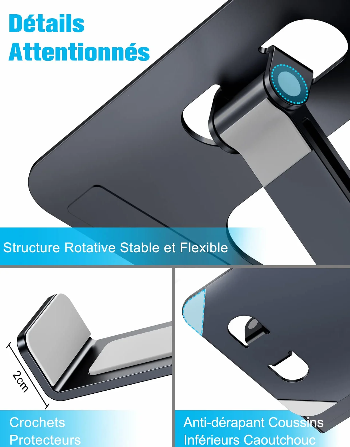 Support Ordinateur Portable Réglable Aluminium Ventilé Pliable Compatible MacBook Air Pro Tablettes 10-16 Pouces