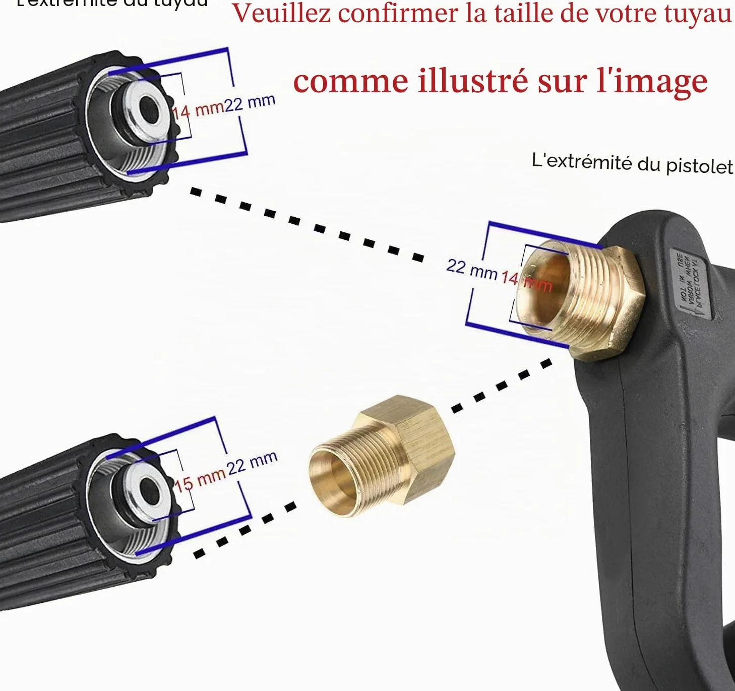 Pistolet de Nettoyeur Haute Pression de Rechange 4000 PSI avec Lance d’Extension 40 pouces, Raccord M22 15 mm ou M22 14 mm, 5 Buses de Pulvérisation Points forts