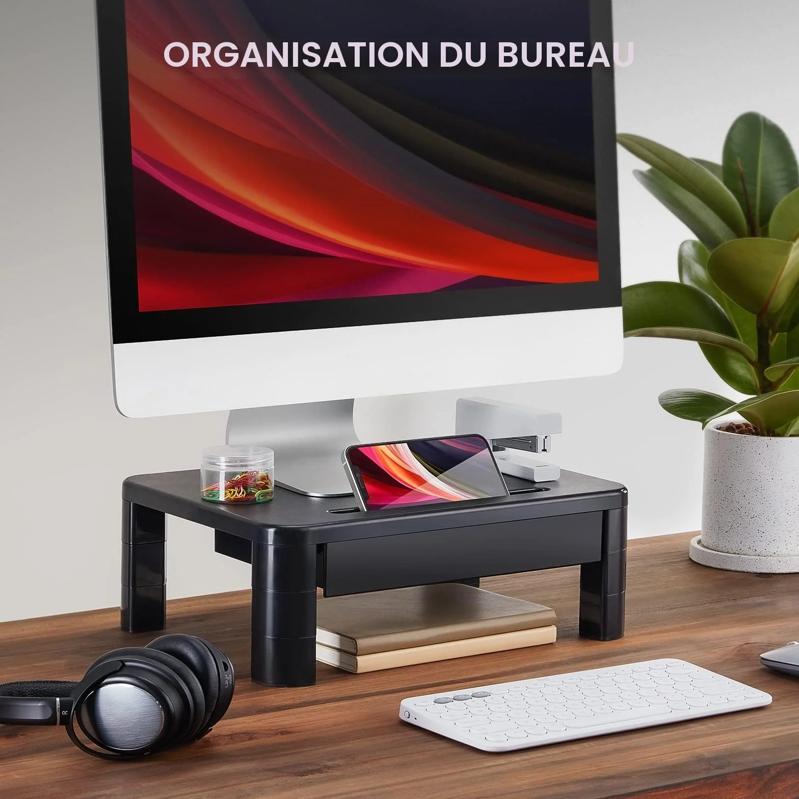 LORYERGO Support de Moniteur 3 Hauteurs Réglables Rehausseur Ecran 20KG Plastique
