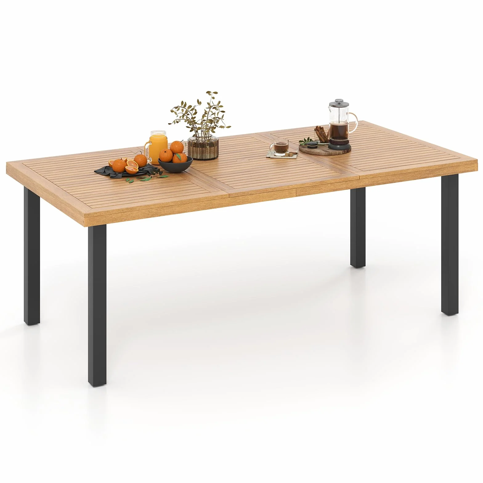 GOPLUS Table de Salle à Manger en Bois d'Acacia FSC 200 x 100 x 75 cm pour 8 Personnes avec Trou pour Parasol
